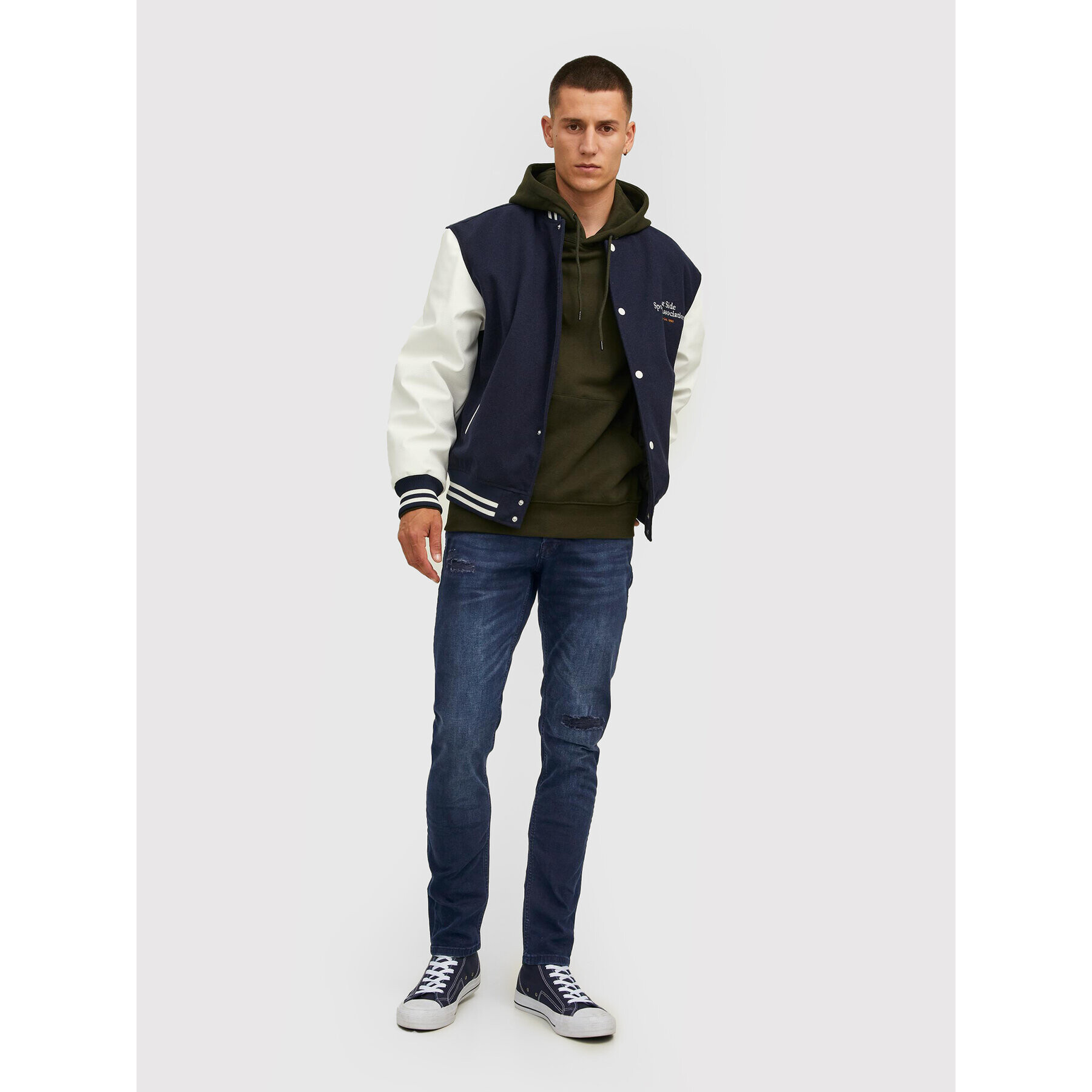 Jack&Jones Jeans hlače Glenn 12212775 Mornarsko modra Slim Fit - Pepit.si