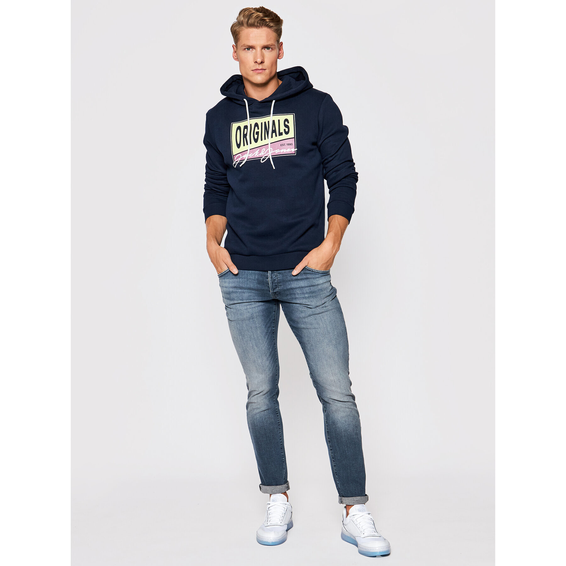 Jack&Jones Jeans hlače Glenn Fox Agi 12190837 Mornarsko modra Slim Fit - Pepit.si