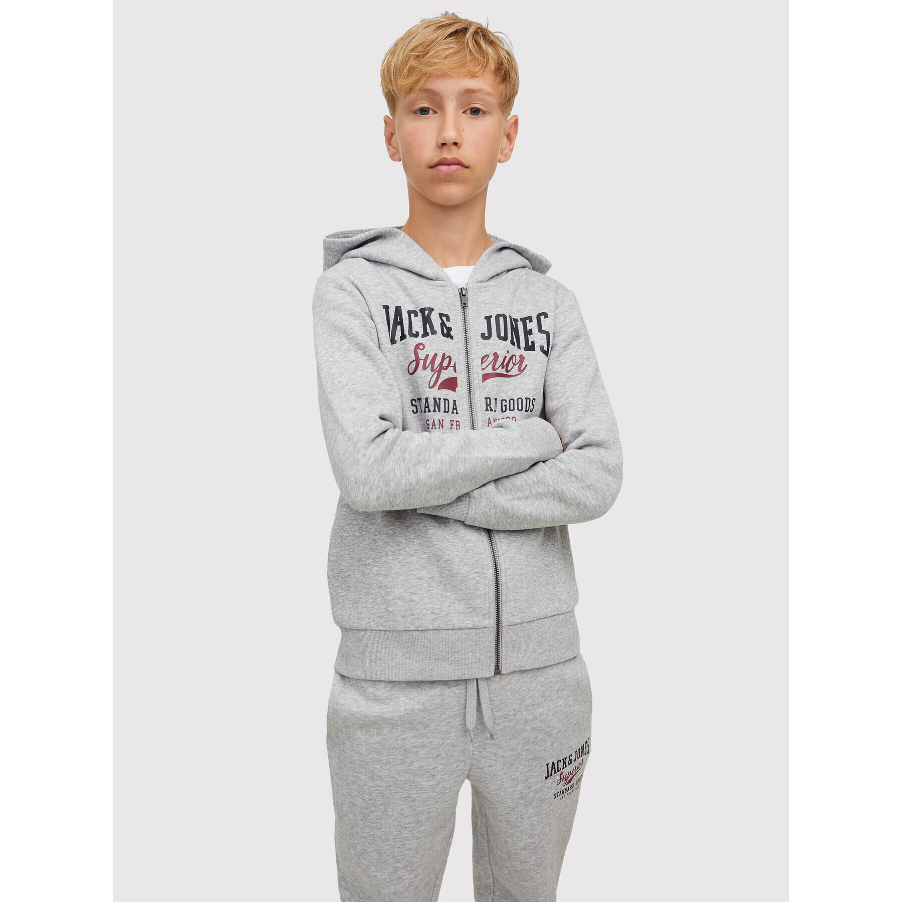 Jack&Jones Junior Jopa Logo 12218049 Siva Regular Fit - Pepit.si