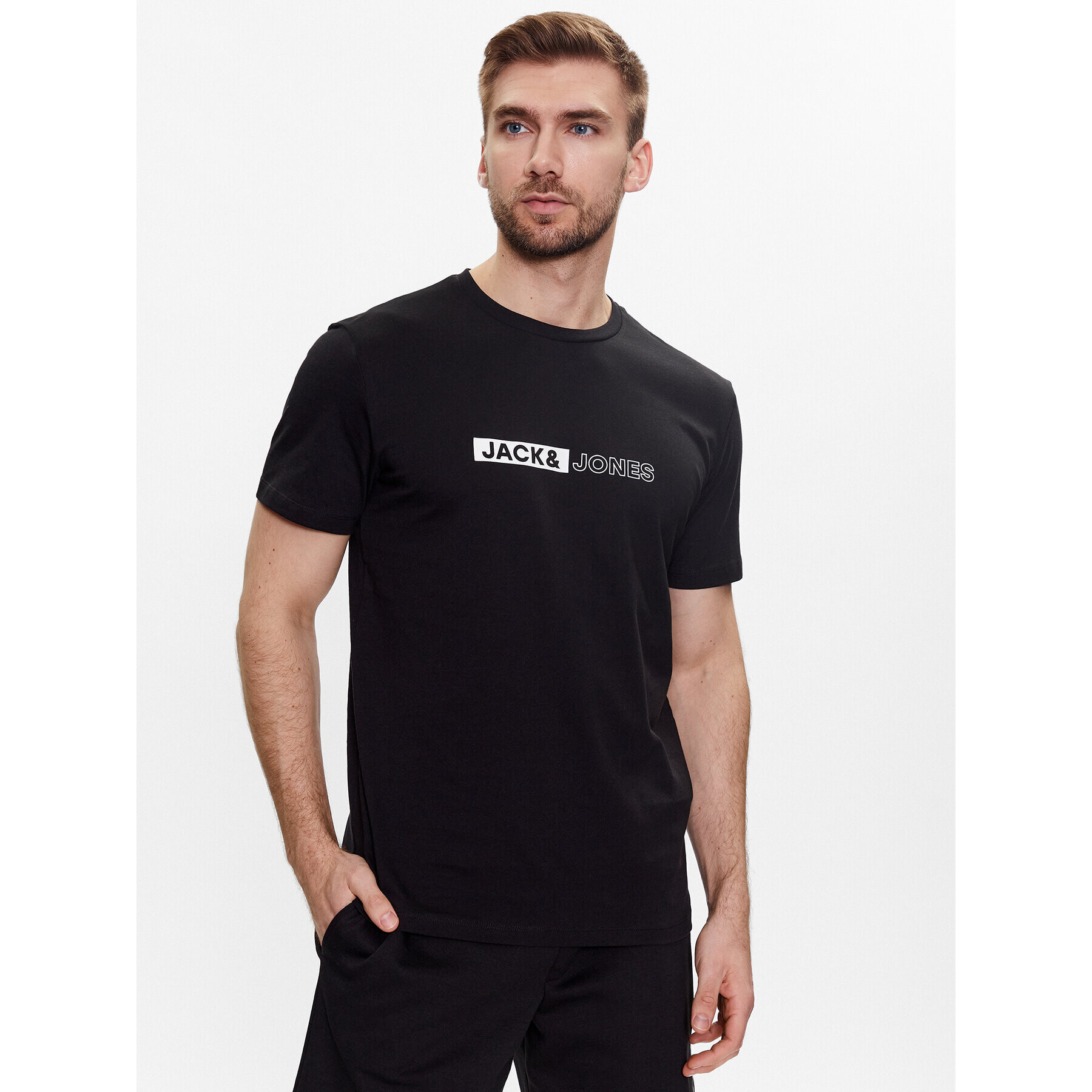 Jack&Jones Komplet majica in športne kratke hlače 12233945 Črna Regular Fit - Pepit.si