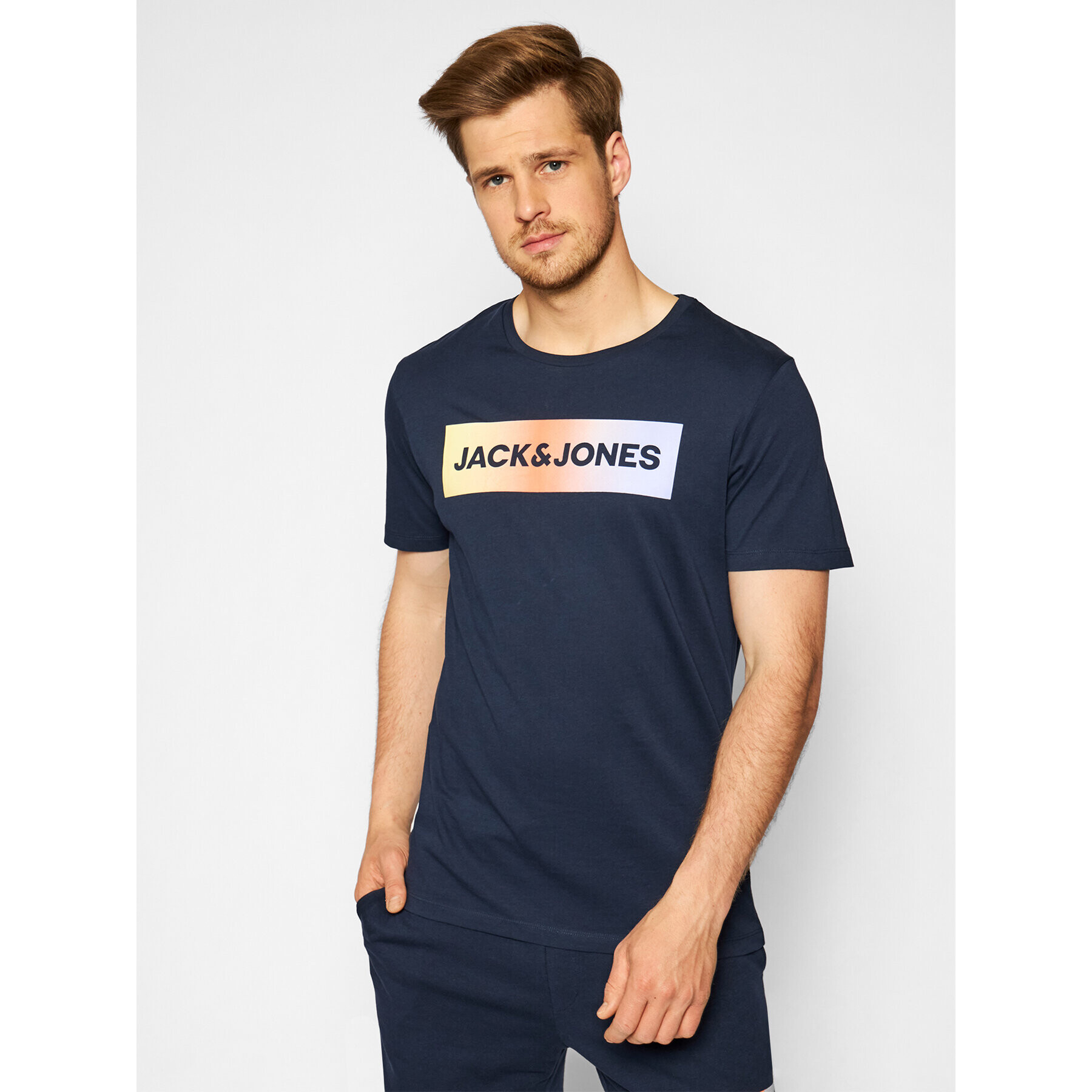 Jack&Jones Komplet majica in športne kratke hlače Brad 12192767 Mornarsko modra Regular Fit - Pepit.si