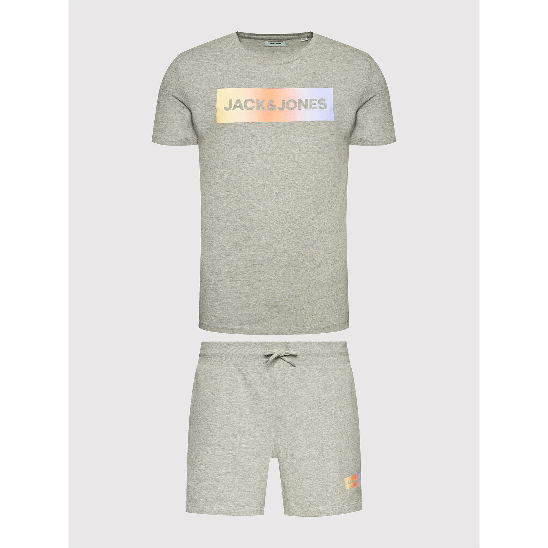 Jack&Jones Komplet majica in športne kratke hlače Jacbrad 12192767 Siva Regular Fit - Pepit.si