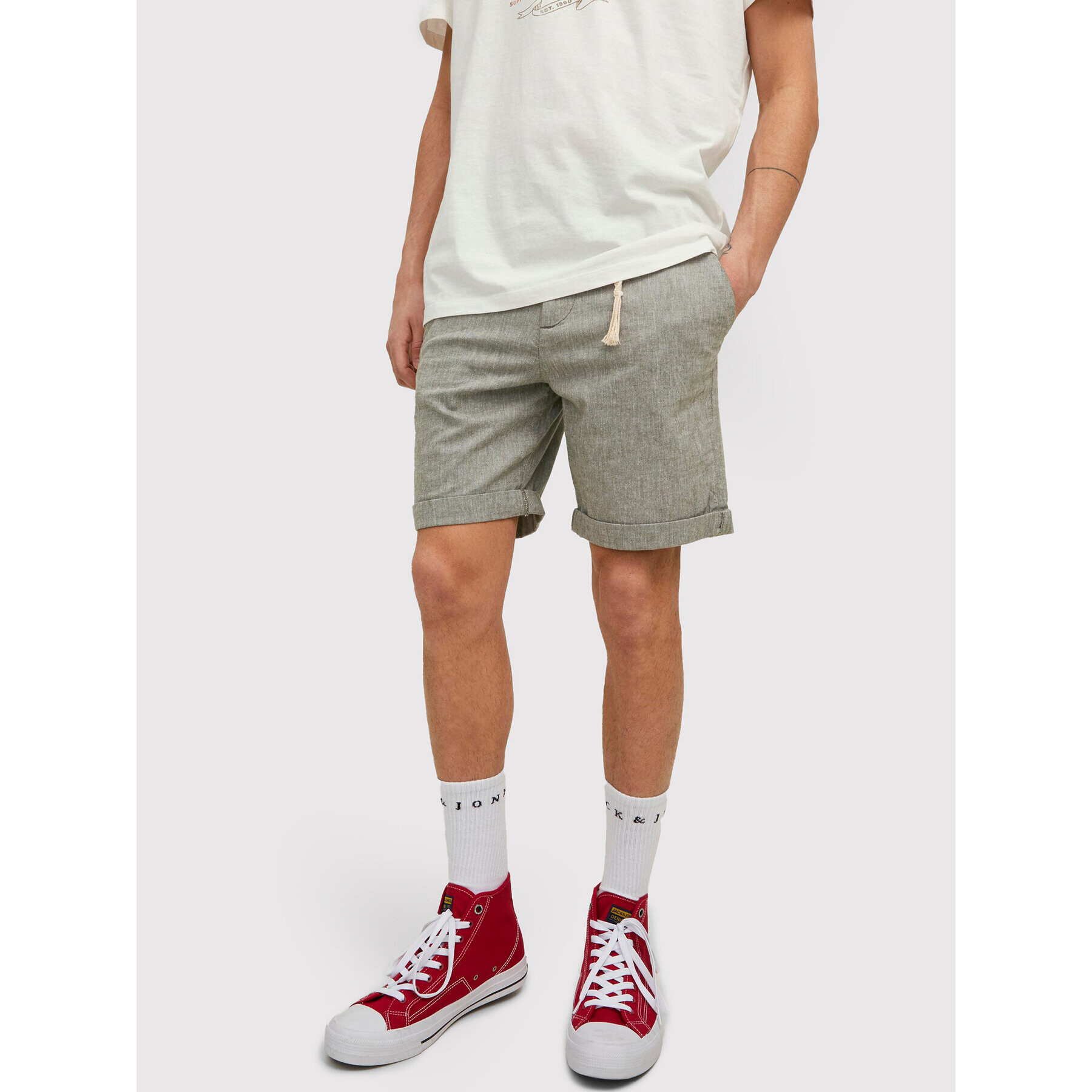 Jack&Jones Kratke hlače iz tkanine Sky 12210139 Zelena Regular Fit - Pepit.si