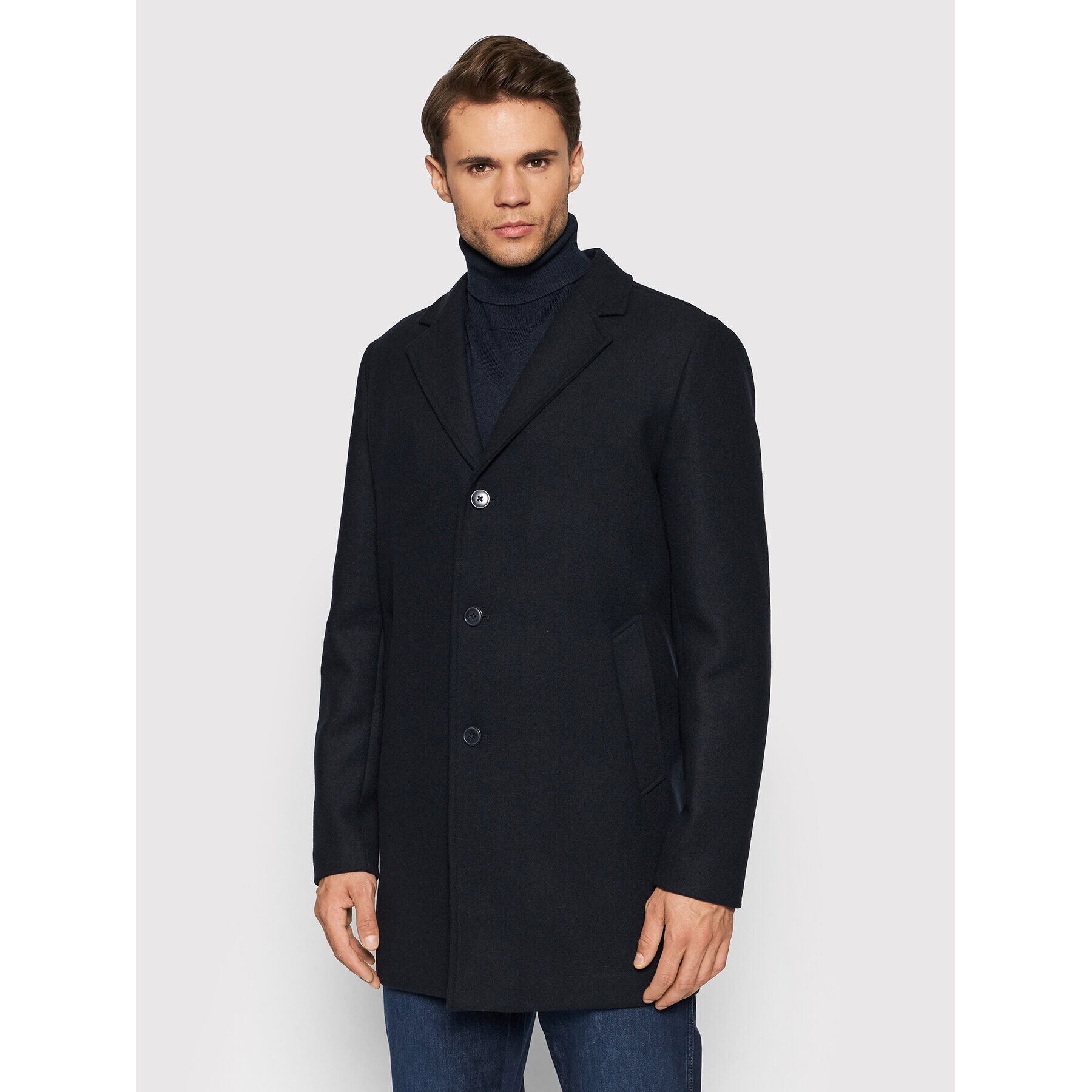 Jack&Jones PREMIUM Volneni plašč Blumoulder 12192043 Mornarsko modra Relaxed Fit - Pepit.si