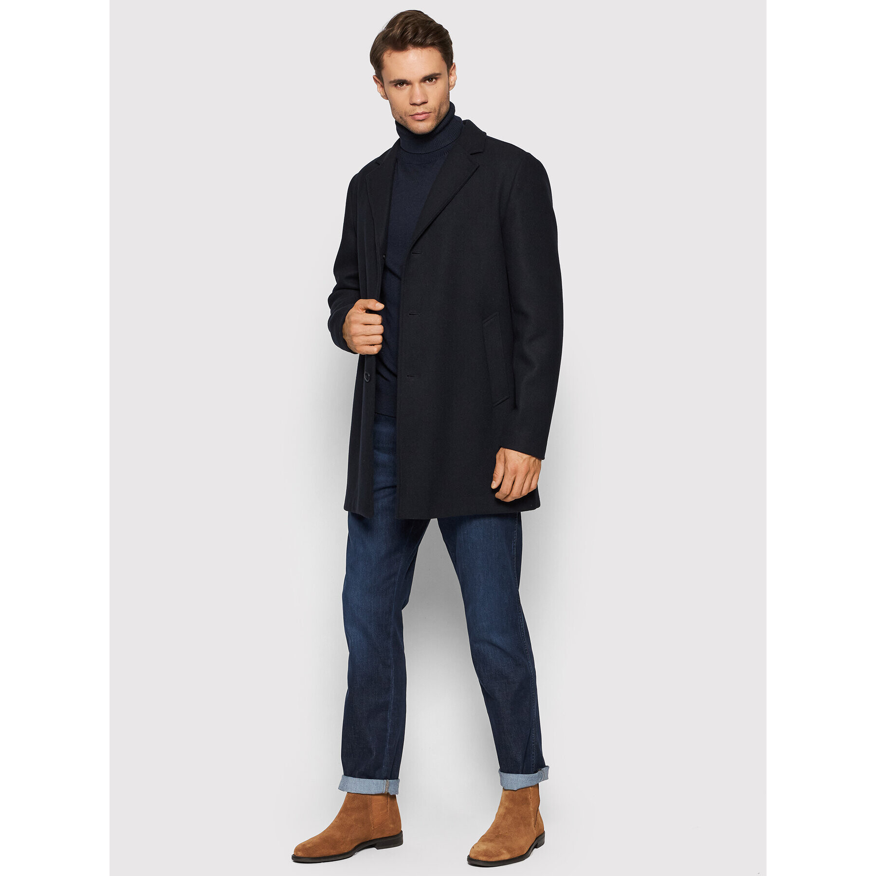 Jack&Jones PREMIUM Volneni plašč Blumoulder 12192043 Mornarsko modra Relaxed Fit - Pepit.si