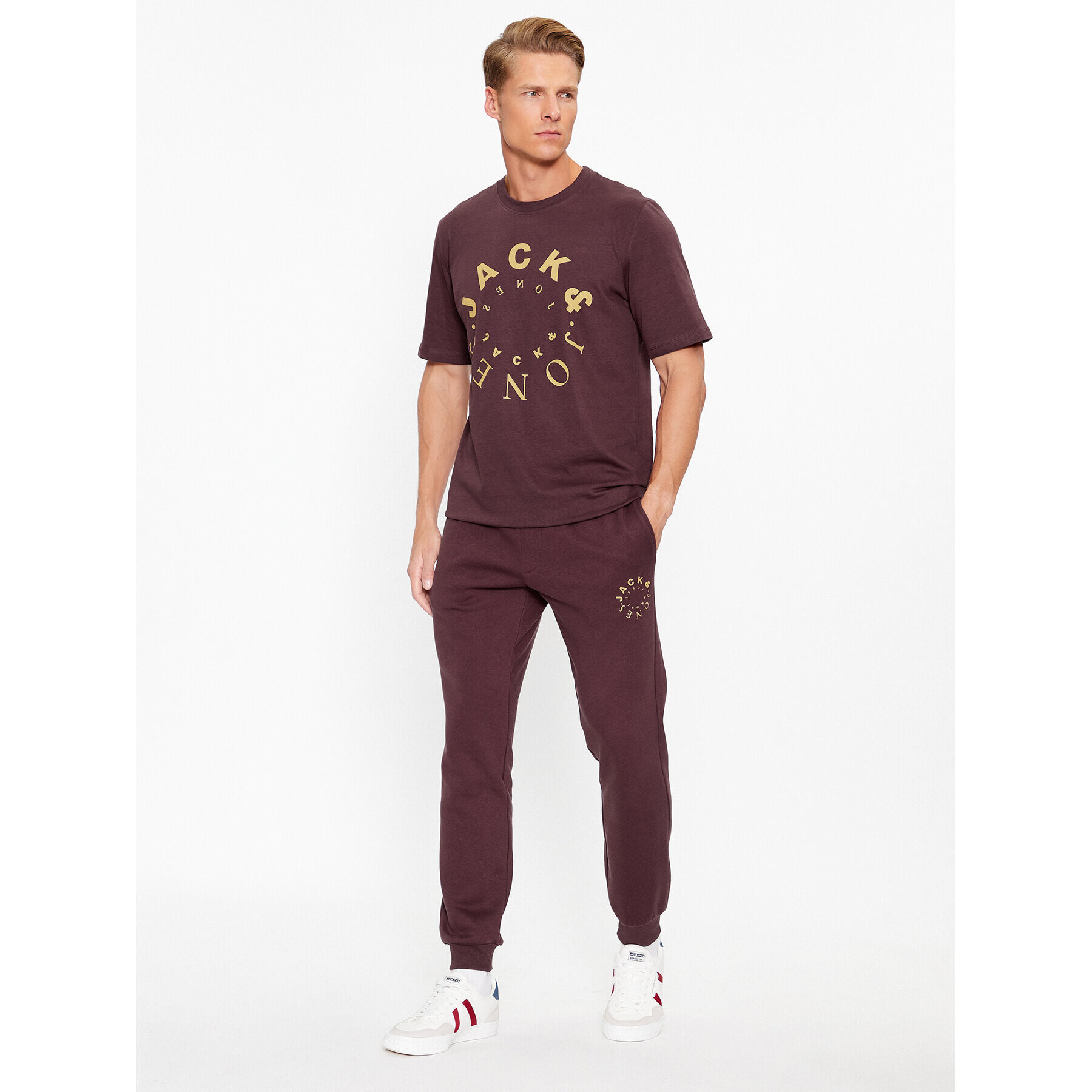 Jack&Jones Spodnji del trenirke Gordon 12242594 Bordo rdeča Regular Fit - Pepit.si