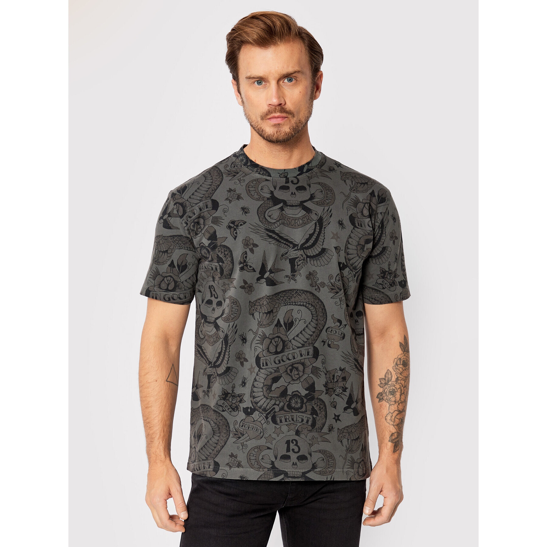 John Richmond Majica Tattoo Print RMA22077TS Siva Regular Fit - Pepit.si