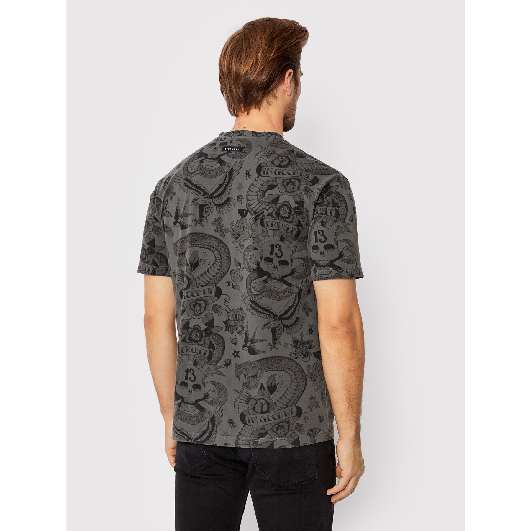 John Richmond Majica Tattoo Print RMA22077TS Siva Regular Fit - Pepit.si