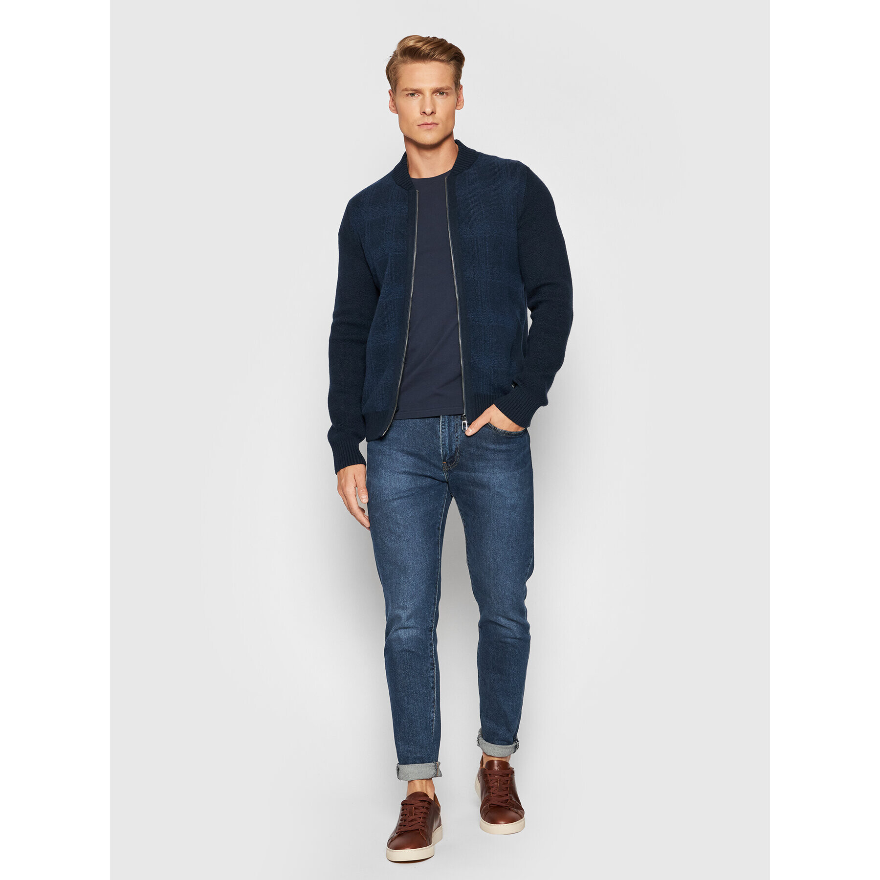 JOOP! Jeans Pletena jopica 15 Jjk-26Ivar 30029748 Mornarsko modra Regular Fit - Pepit.si