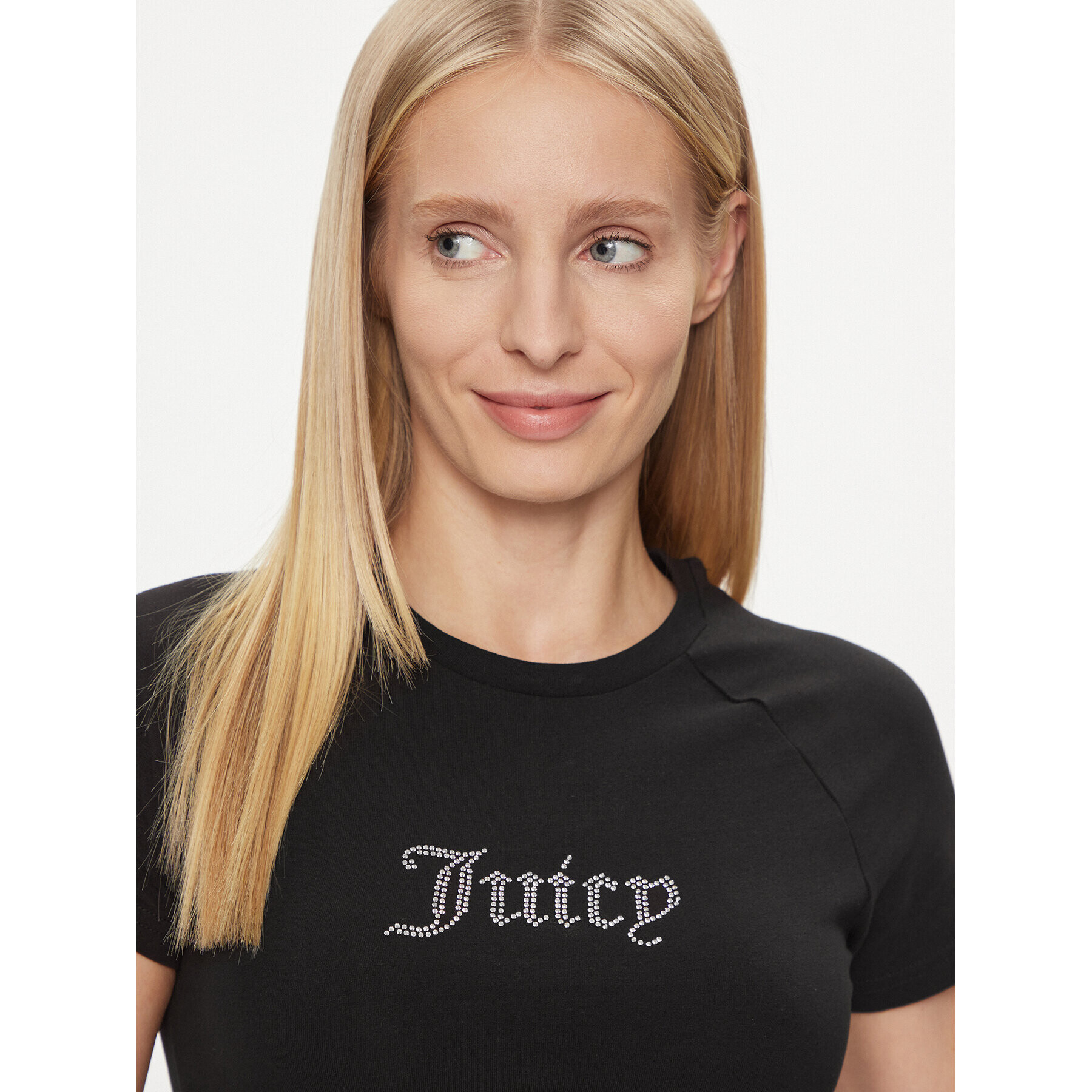 Juicy Couture Majica Shrunken Diamante JCMCT223257 Črna Slim Fit - Pepit.si