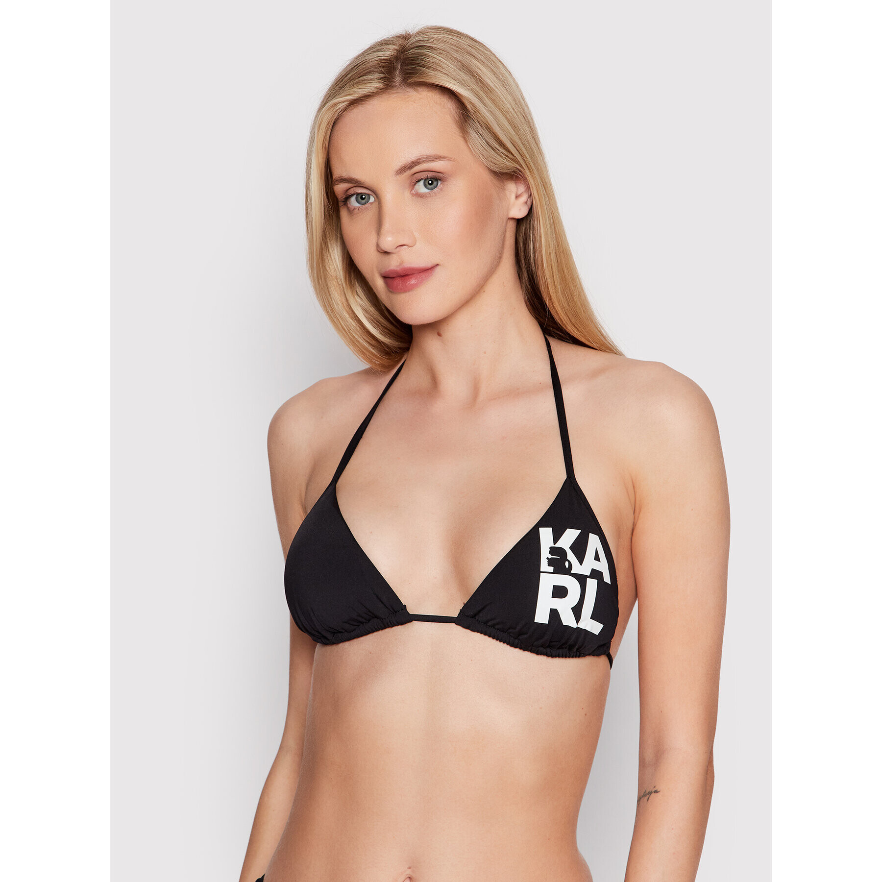 KARL LAGERFELD Gornji del bikini Printed Logo KL22WTP01 Črna - Pepit.si