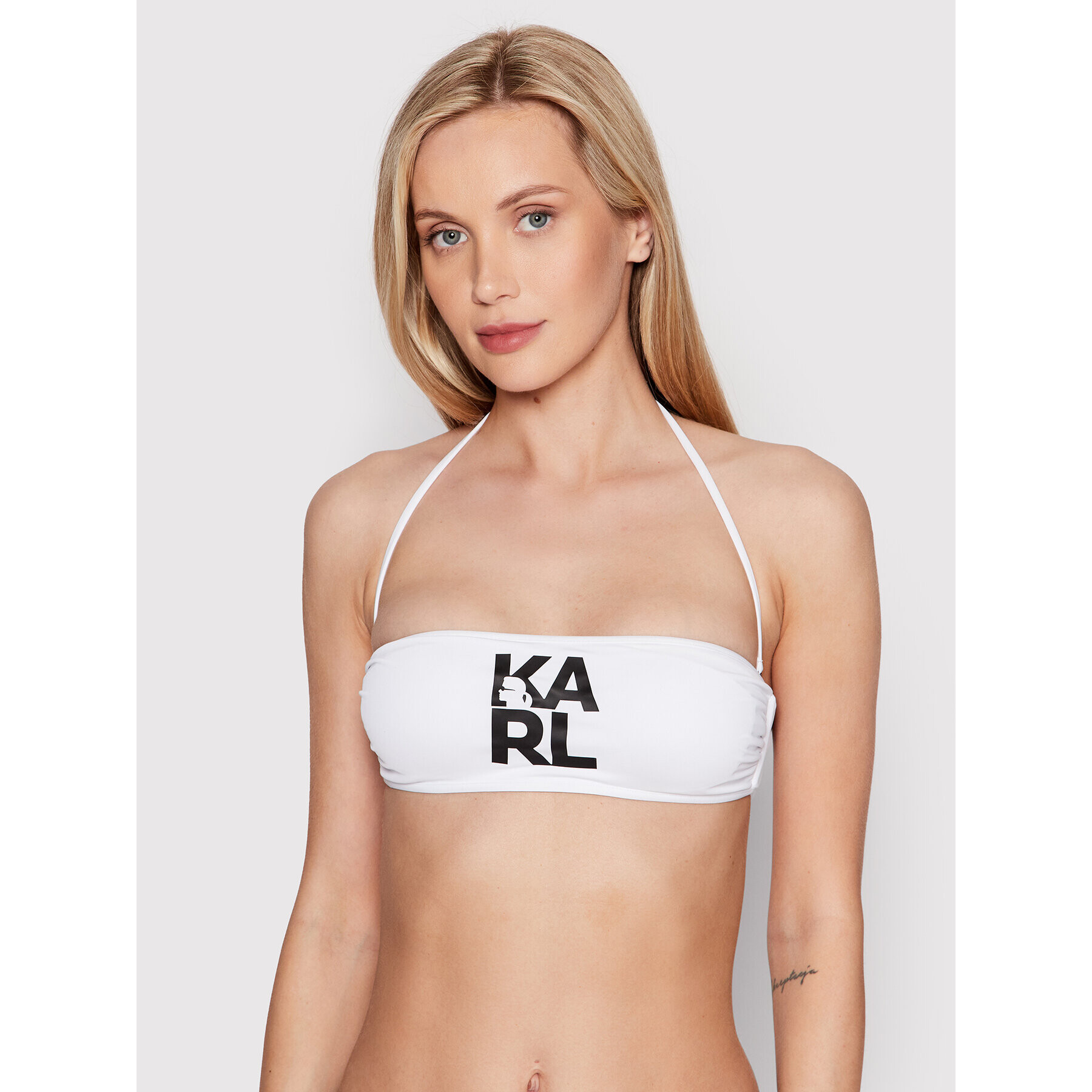 KARL LAGERFELD Gornji del bikini Printed Logo KL22WTP02 Bela - Pepit.si