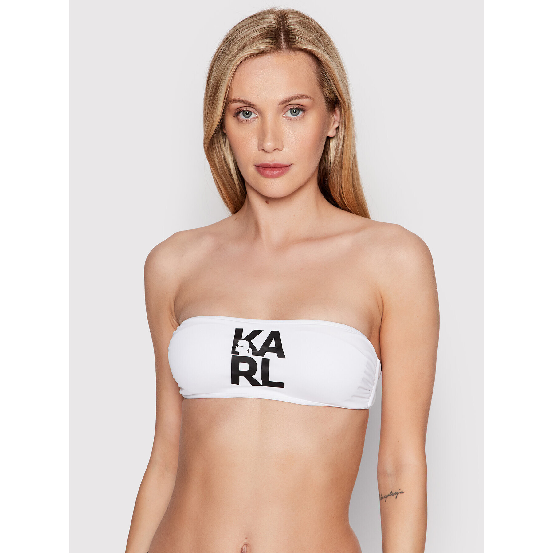 KARL LAGERFELD Gornji del bikini Printed Logo KL22WTP02 Bela - Pepit.si