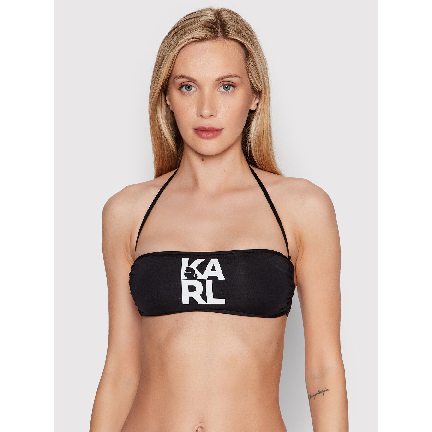 KARL LAGERFELD Gornji del bikini Printed Logo KL22WTP02 Črna - Pepit.si