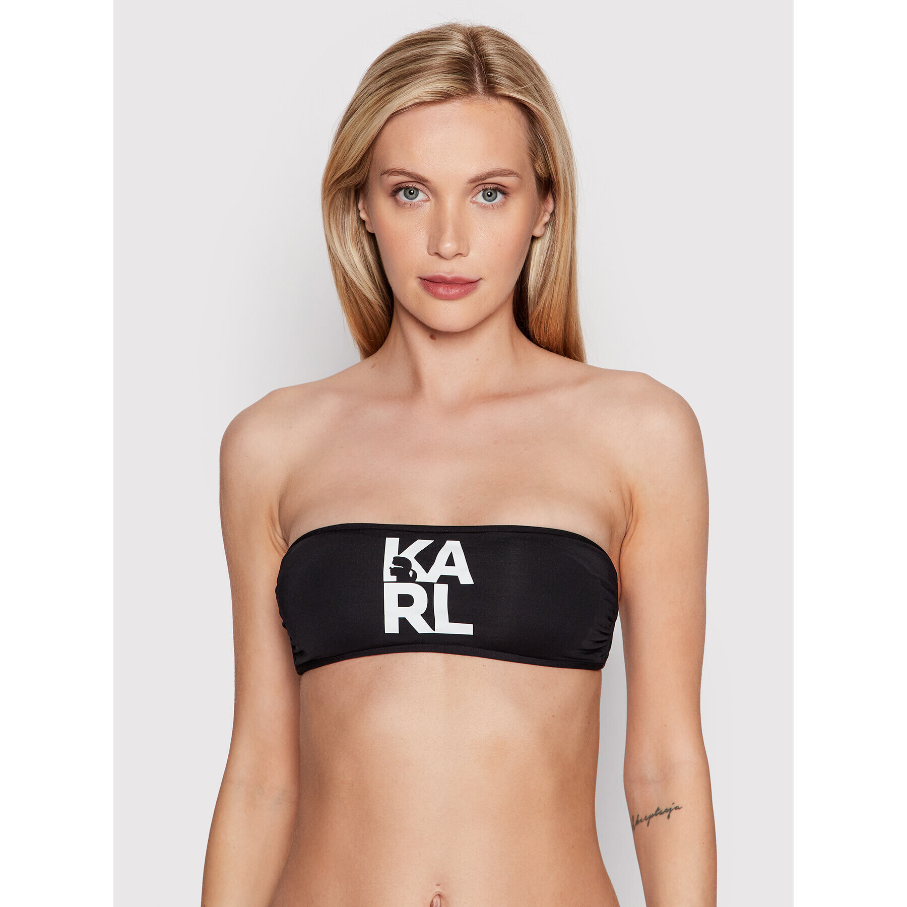 KARL LAGERFELD Gornji del bikini Printed Logo KL22WTP02 Črna - Pepit.si