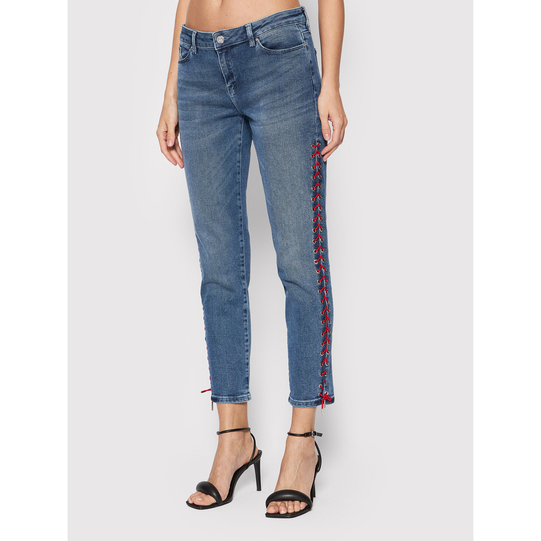 KARL LAGERFELD Jeans hlače Girlfriend Denim W/ Lacing 91KW1801 Modra Slim Fit - Pepit.si