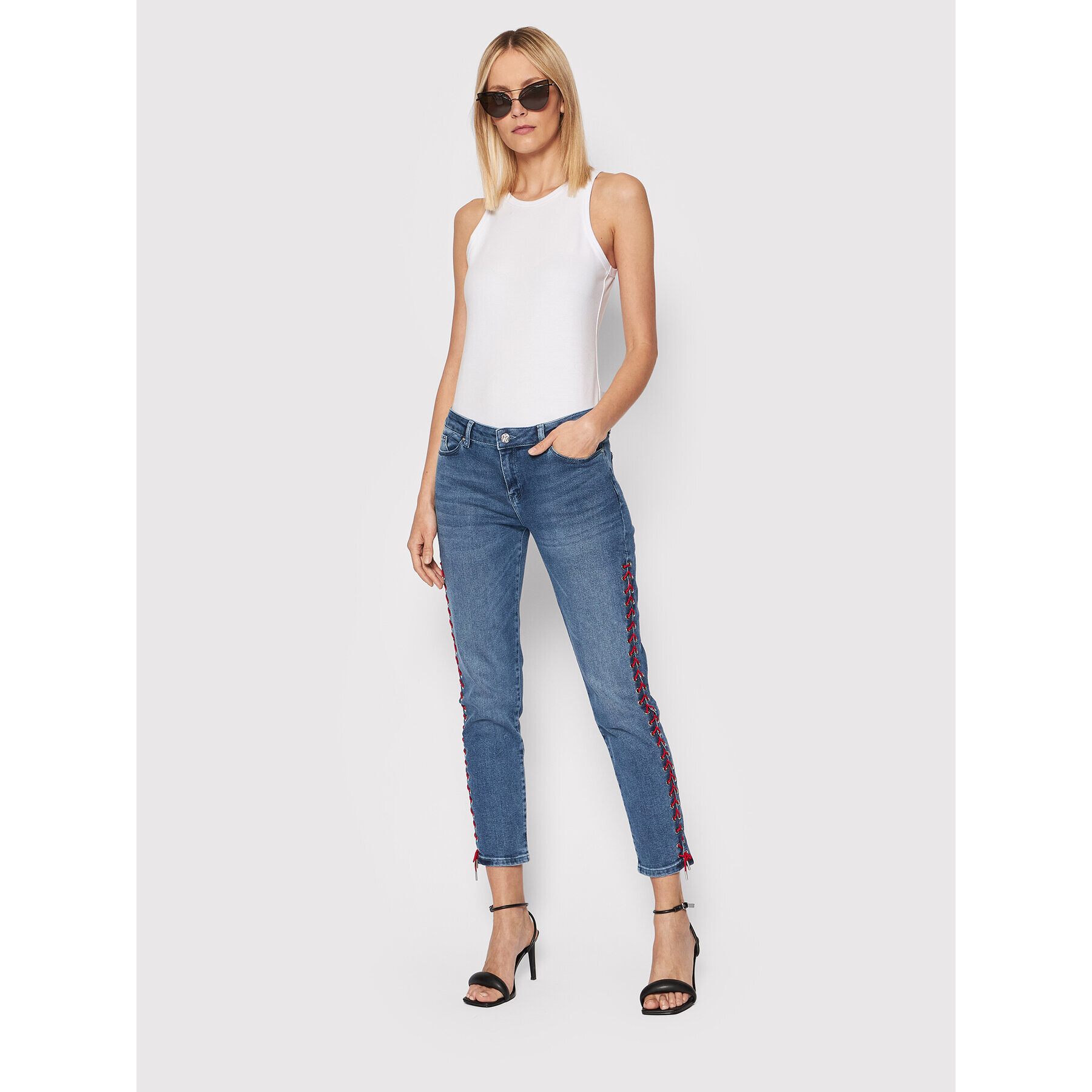 KARL LAGERFELD Jeans hlače Girlfriend Denim W/ Lacing 91KW1801 Modra Slim Fit - Pepit.si