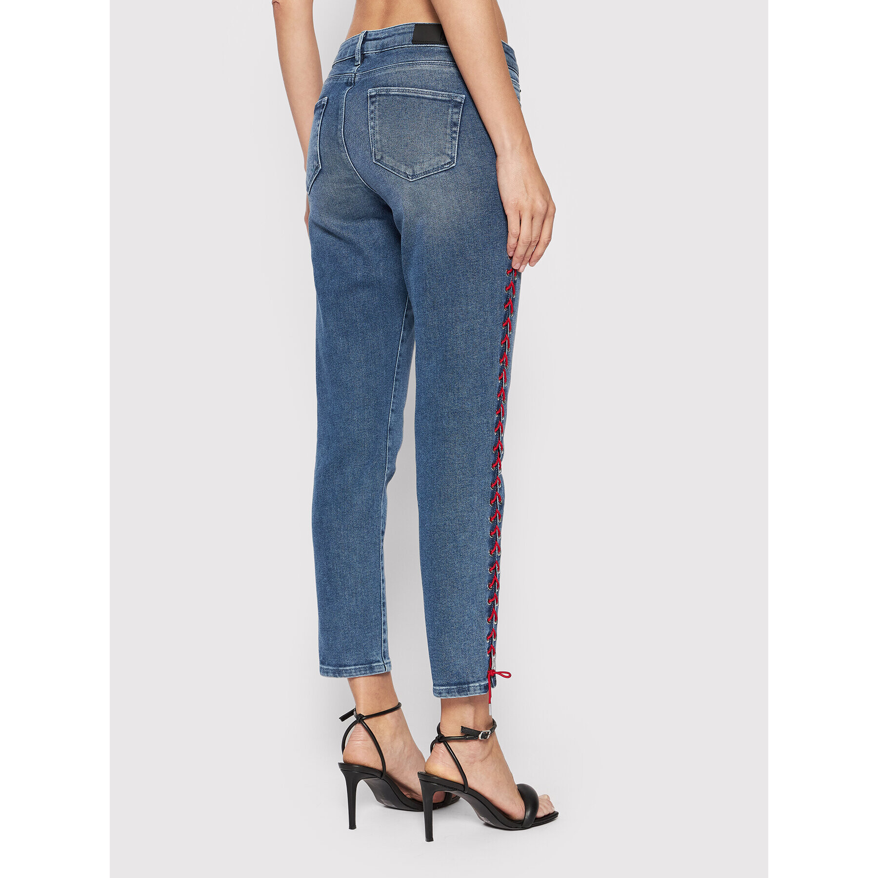 KARL LAGERFELD Jeans hlače Girlfriend Denim W/ Lacing 91KW1801 Modra Slim Fit - Pepit.si