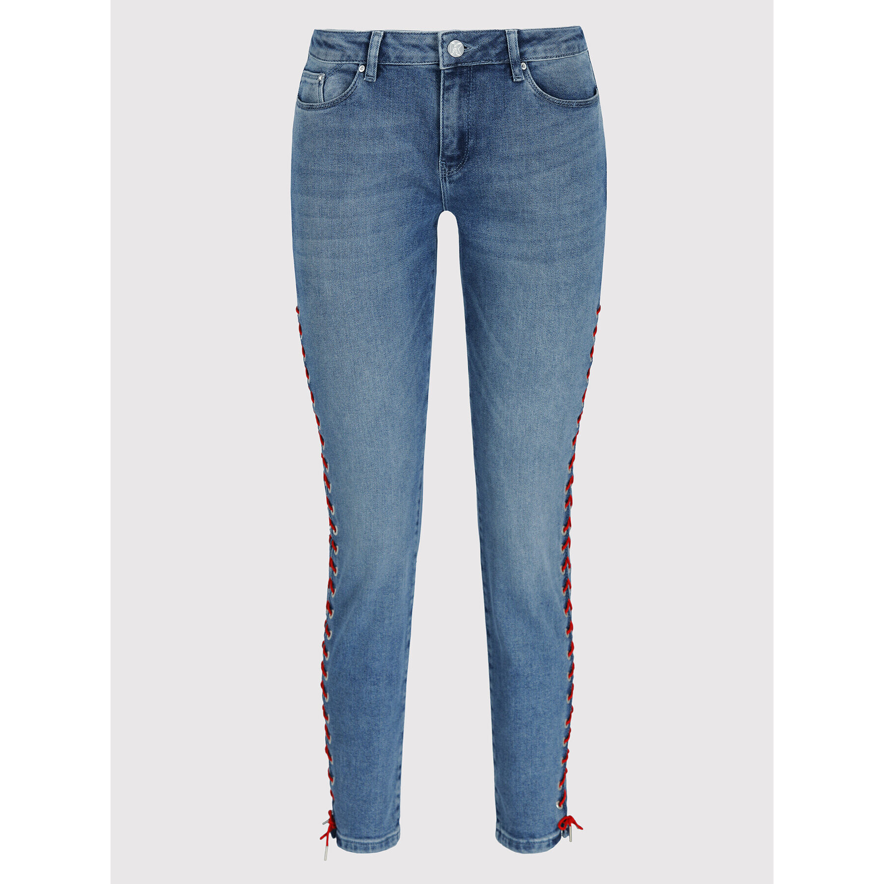 KARL LAGERFELD Jeans hlače Girlfriend Denim W/ Lacing 91KW1801 Modra Slim Fit - Pepit.si