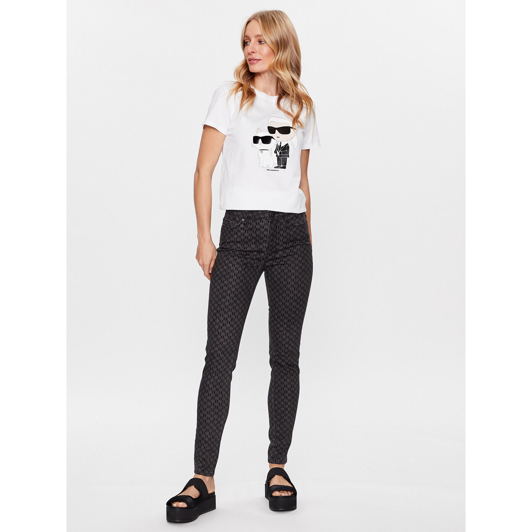 KARL LAGERFELD Jeans hlače Monogram 216W1102 Siva Skinny Fit - Pepit.si