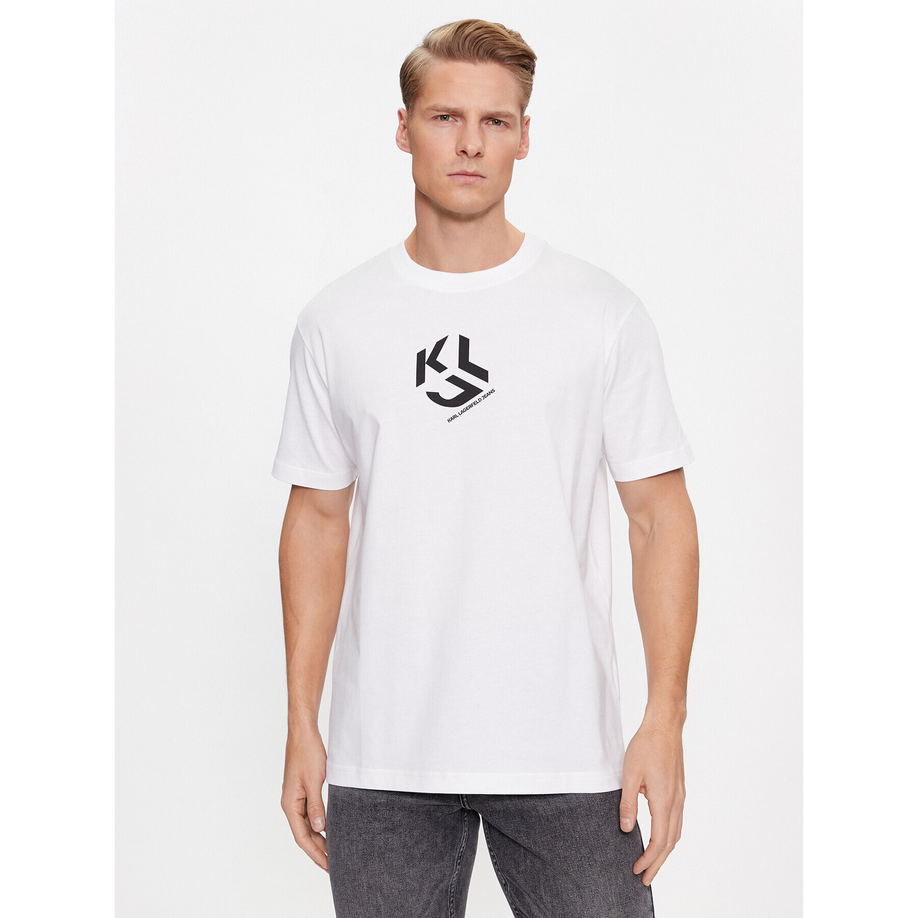 Karl Lagerfeld Jeans KARL LAGERFELD Majica Klj Regular Monogram Sslv Tee 236D1704 Bela Regular Fit - Pepit.si