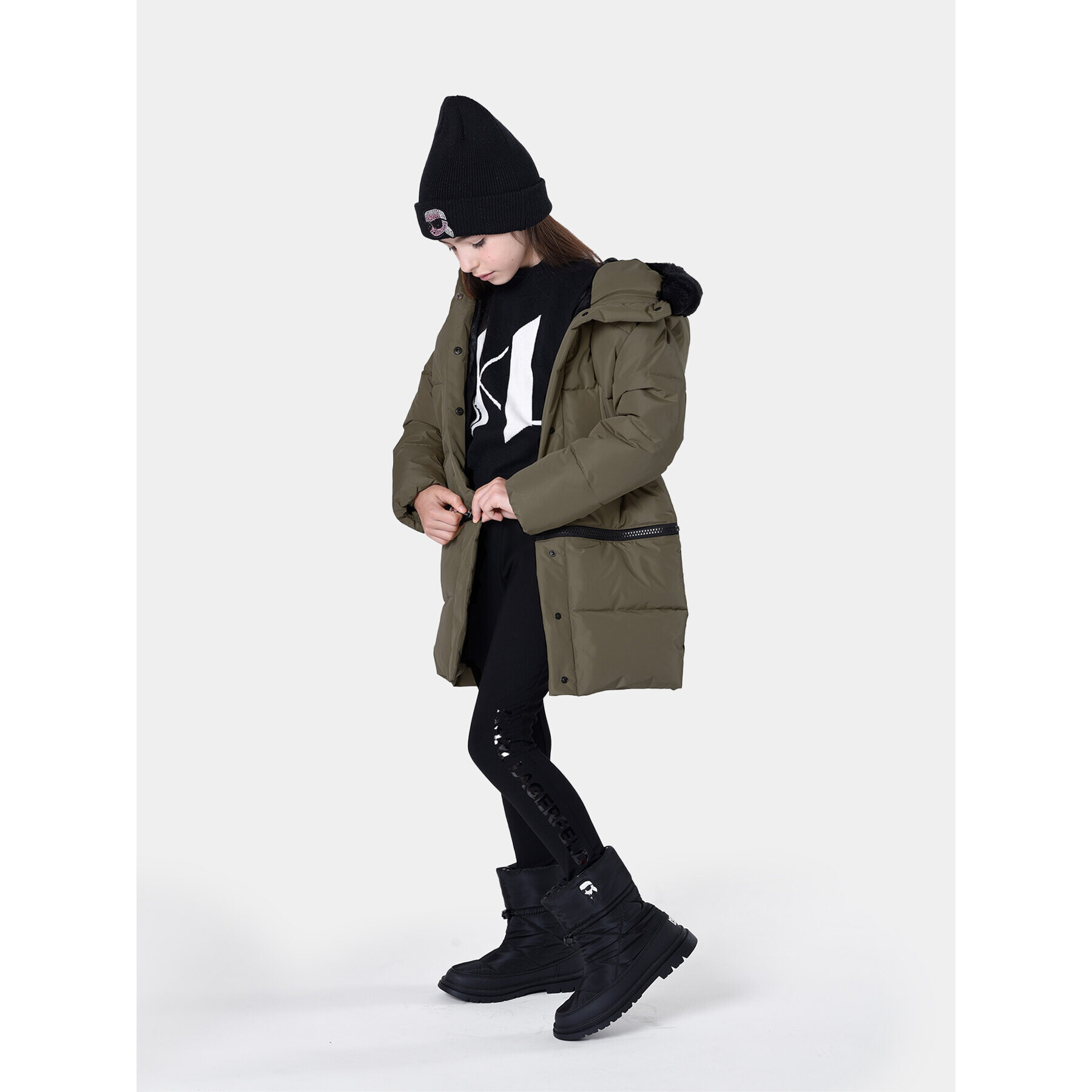 Karl Lagerfeld Kids Puhovka Z16167 S Khaki Regular Fit - Pepit.si