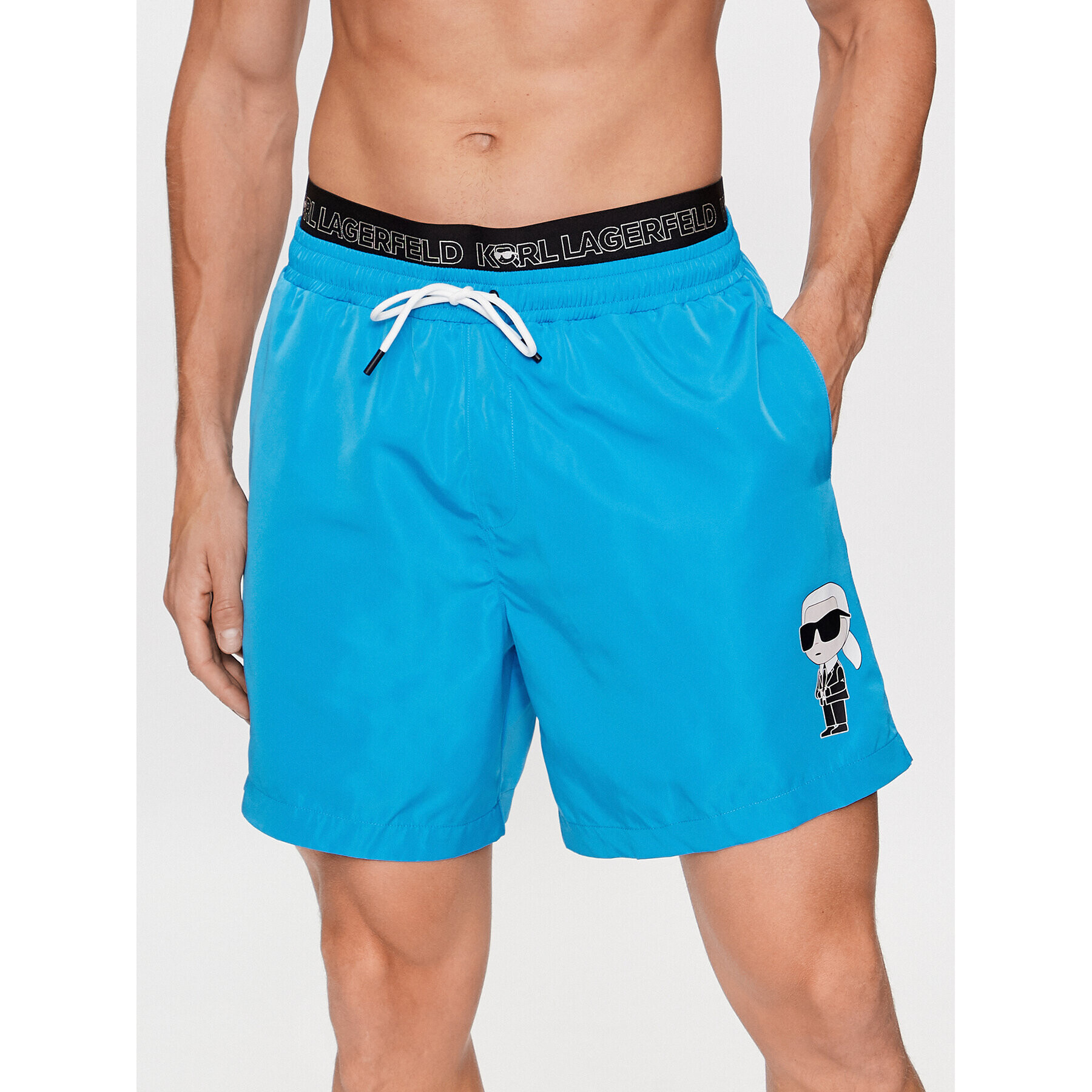 KARL LAGERFELD Kratke hlače za na plažo Ikonik 2.0 Elastic Med Shorts 235M2213 Modra Regular Fit - Pepit.si