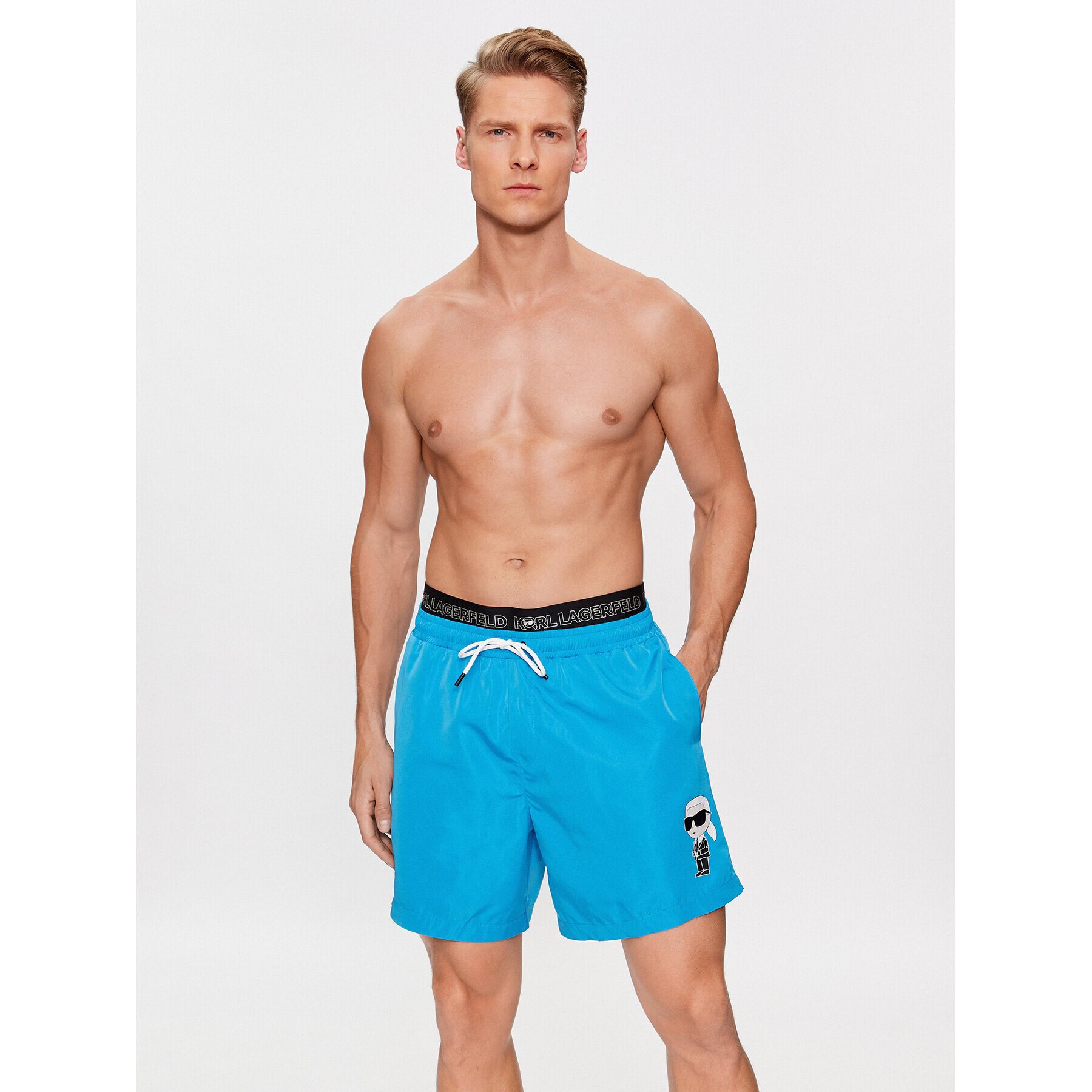 KARL LAGERFELD Kratke hlače za na plažo Ikonik 2.0 Elastic Med Shorts 235M2213 Modra Regular Fit - Pepit.si