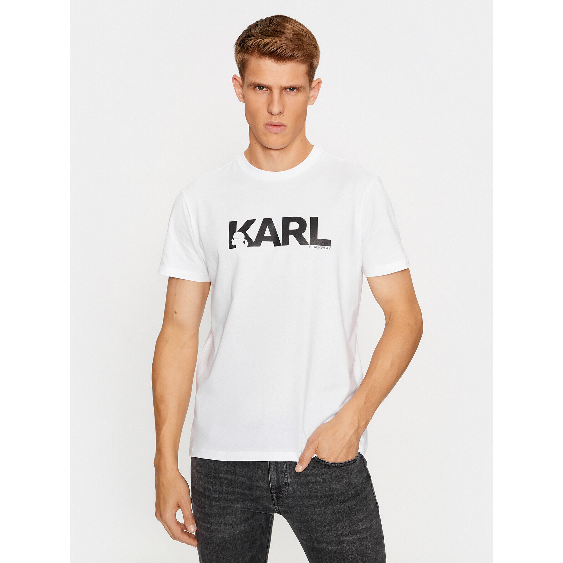 KARL LAGERFELD Majica Karl Logo Regular T-Shirt 230M2211 Bela Regular Fit - Pepit.si