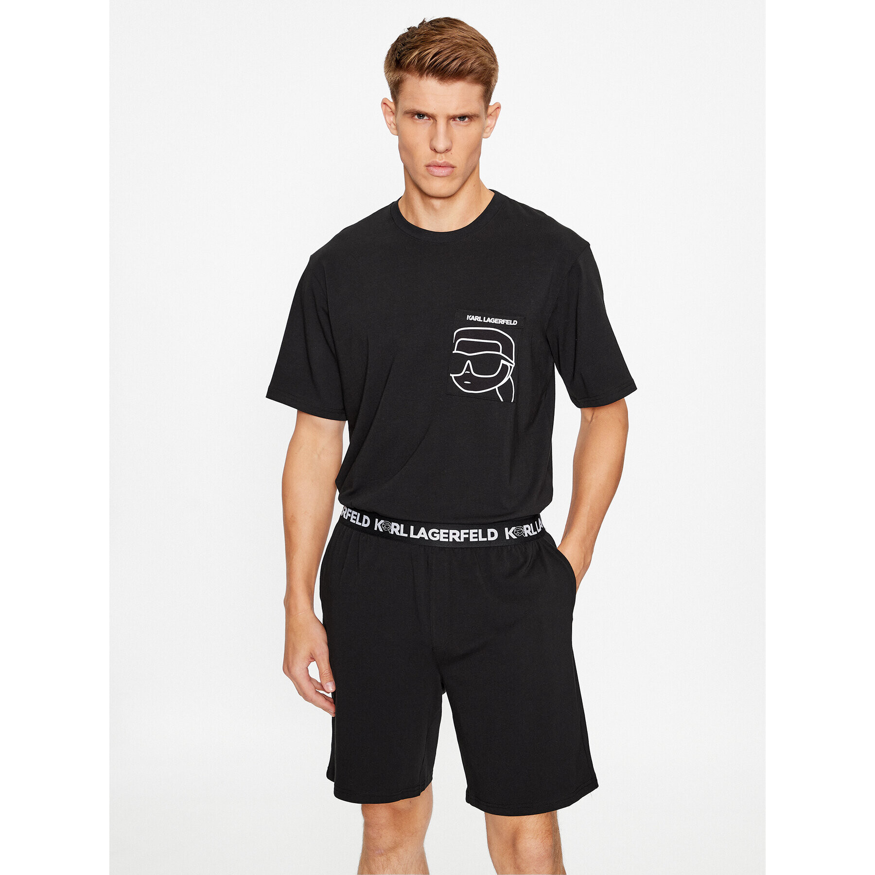 KARL LAGERFELD Pižama Ikonik 2.0 Pkt Short Pj Set 230M2106 Črna Regular Fit - Pepit.si