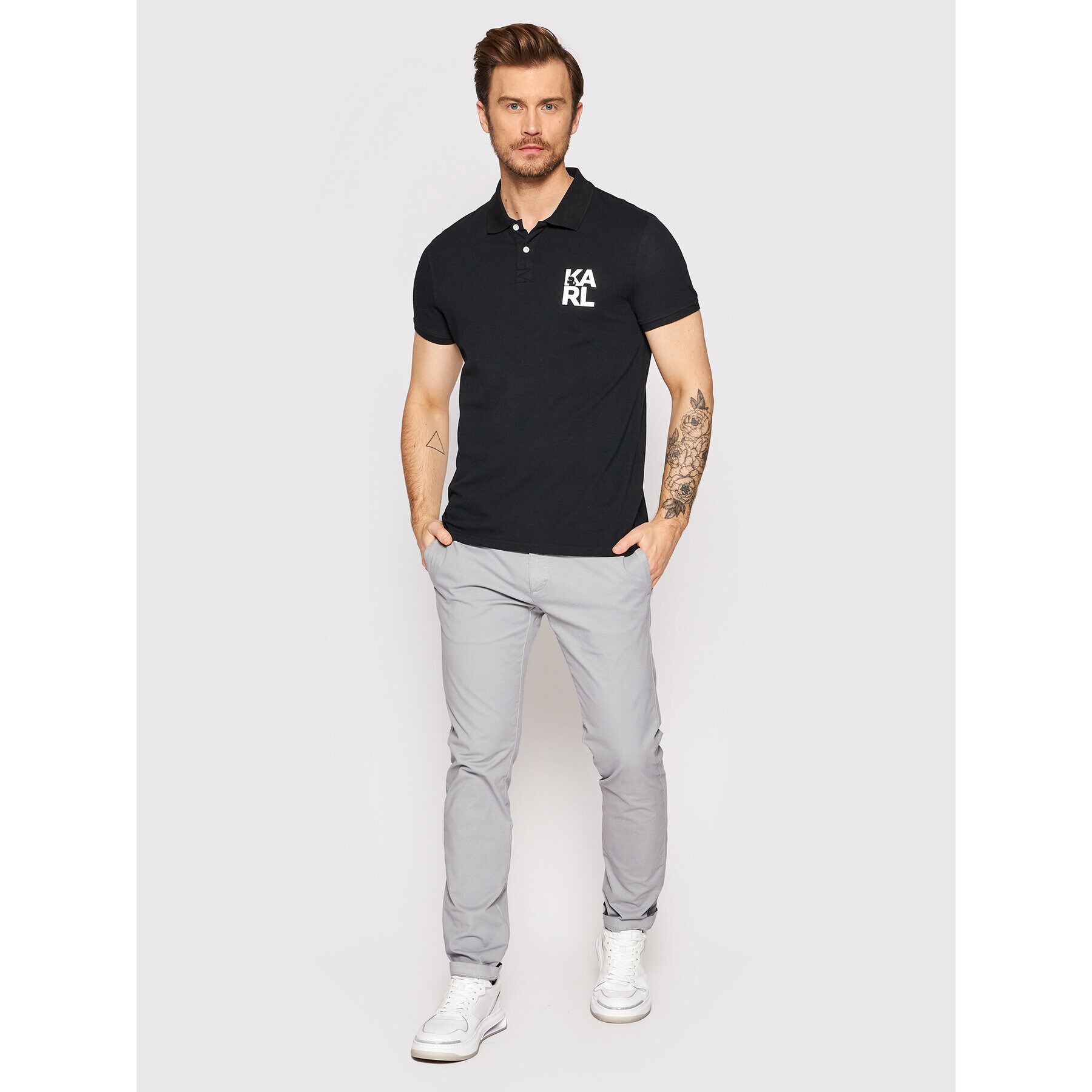 KARL LAGERFELD Polo majica KL22MPL01 Črna Regular Fit - Pepit.si