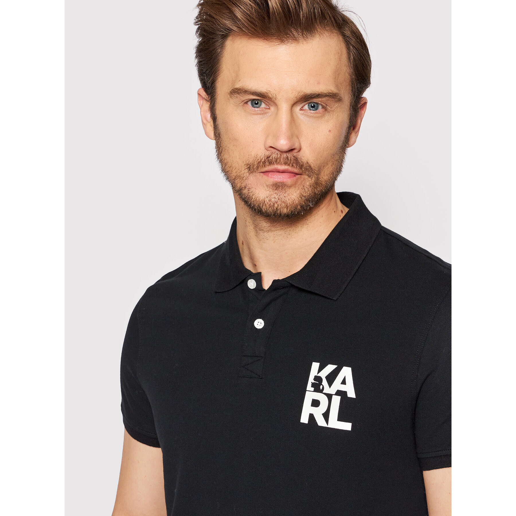 KARL LAGERFELD Polo majica KL22MPL01 Črna Regular Fit - Pepit.si