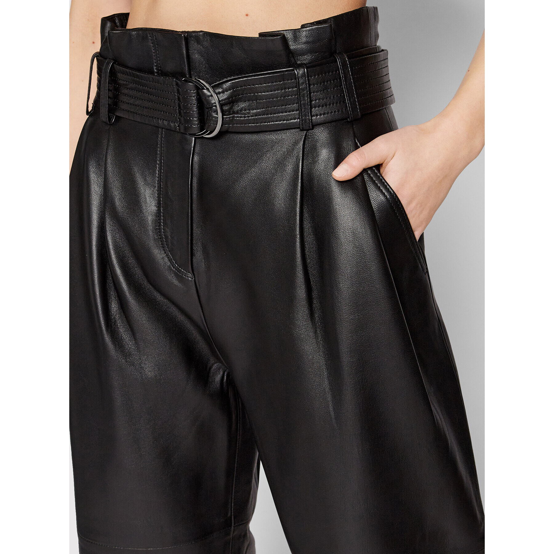 KARL LAGERFELD Usnjene hlače High Waist 220W1900 Črna Relaxed Fit - Pepit.si