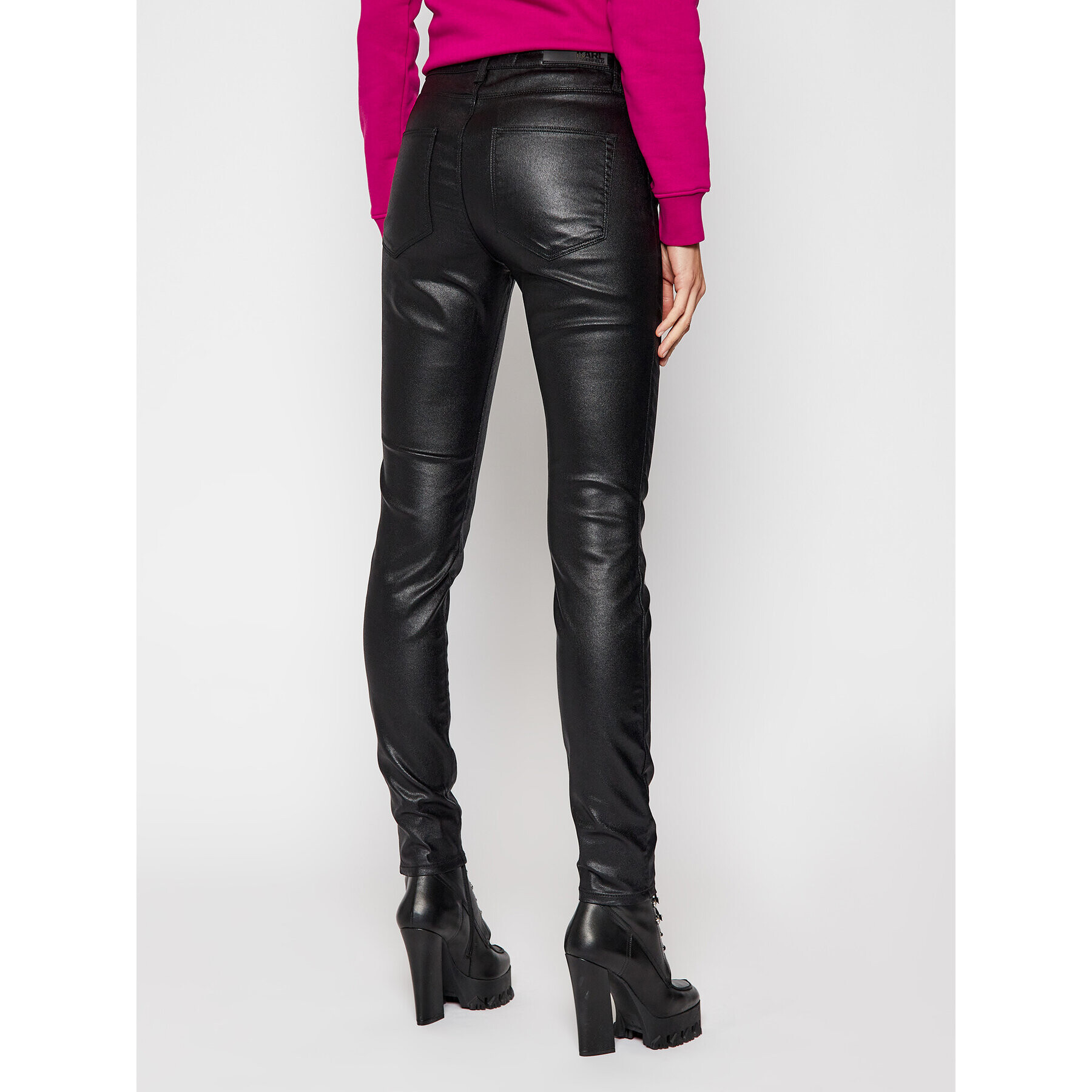 KARL LAGERFELD Usnjene hlače Metallic 210W1103 Črna Skinny Fit - Pepit.si