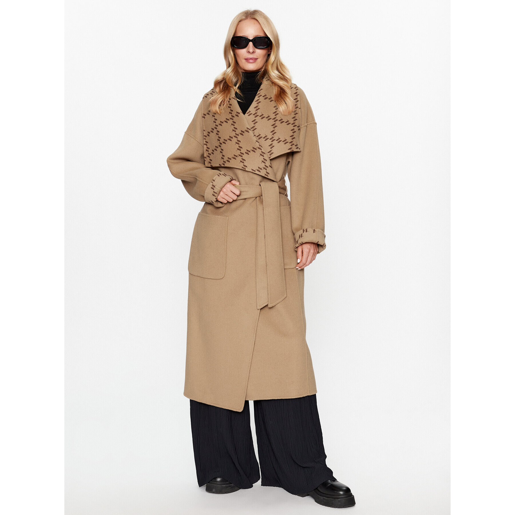 KARL LAGERFELD Volneni plašč Shearling Mix 236W1501 Bež Regular Fit - Pepit.si