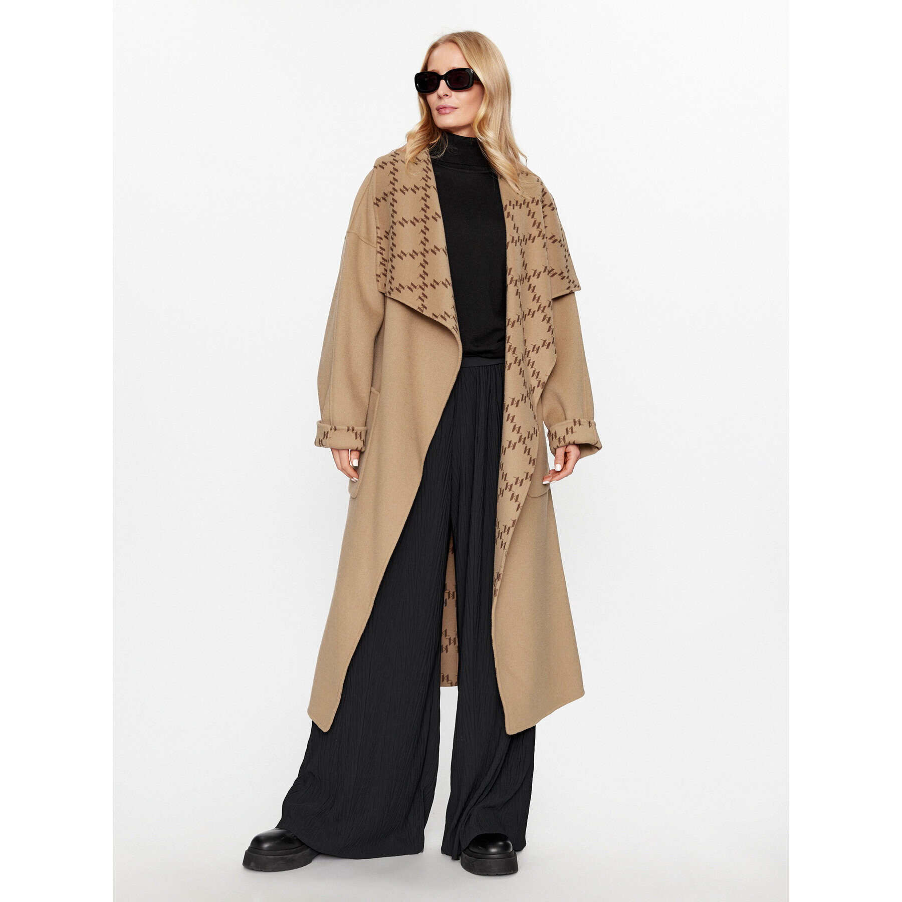 KARL LAGERFELD Volneni plašč Shearling Mix 236W1501 Bež Regular Fit - Pepit.si