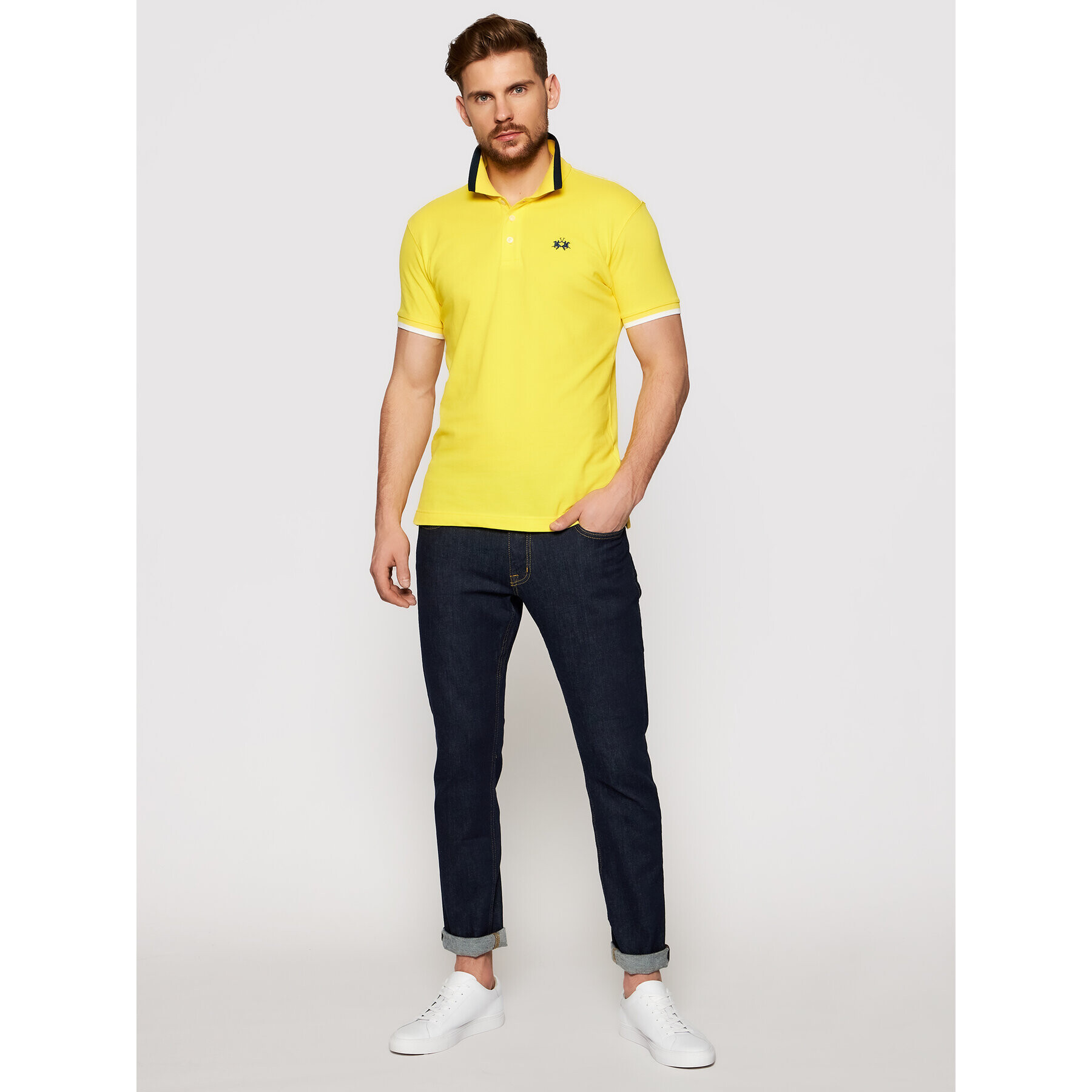 La Martina Polo majica RMP006 PK001 Rumena Slim Fit - Pepit.si