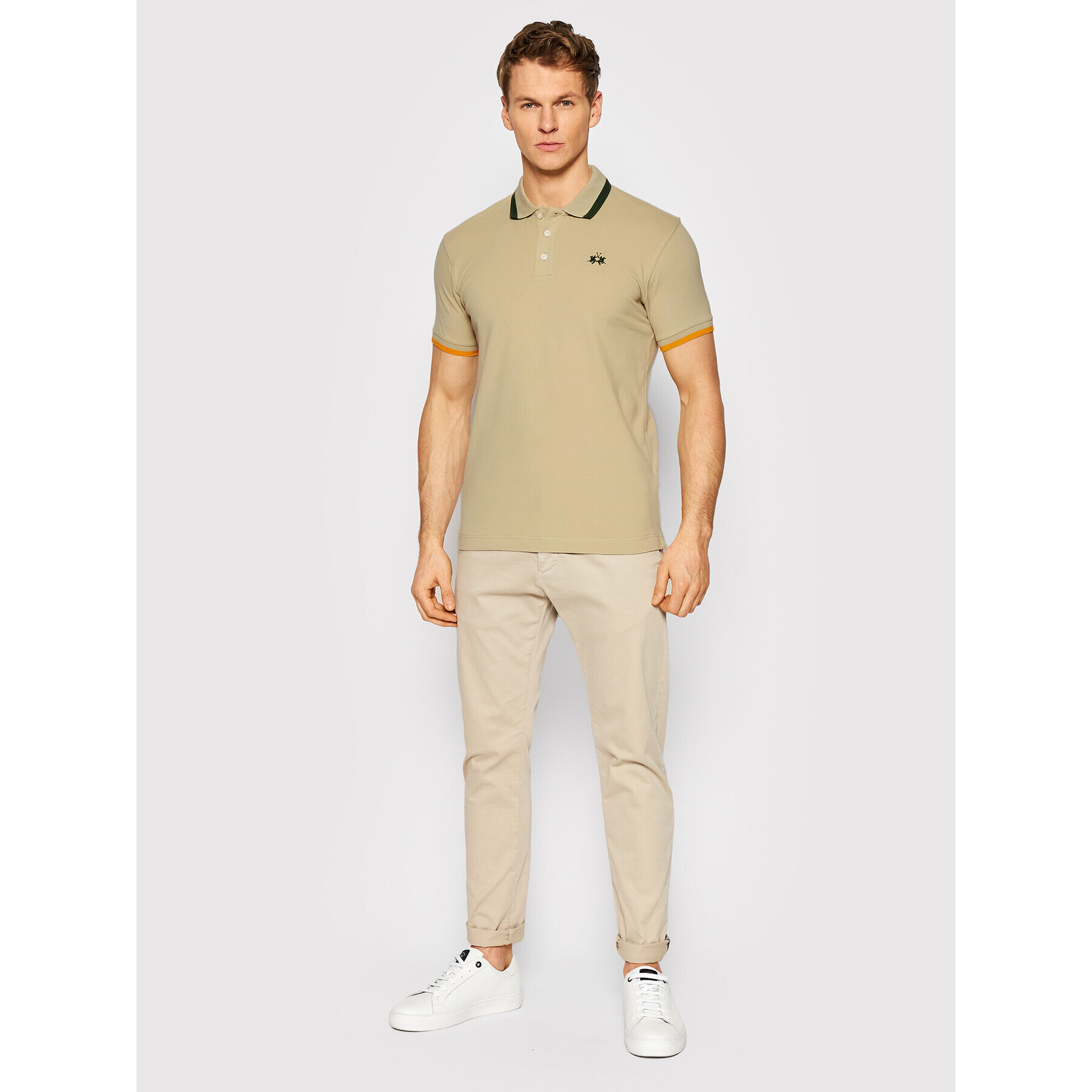 La Martina Polo majica TMP006 PK001 Bež Slim Fit - Pepit.si