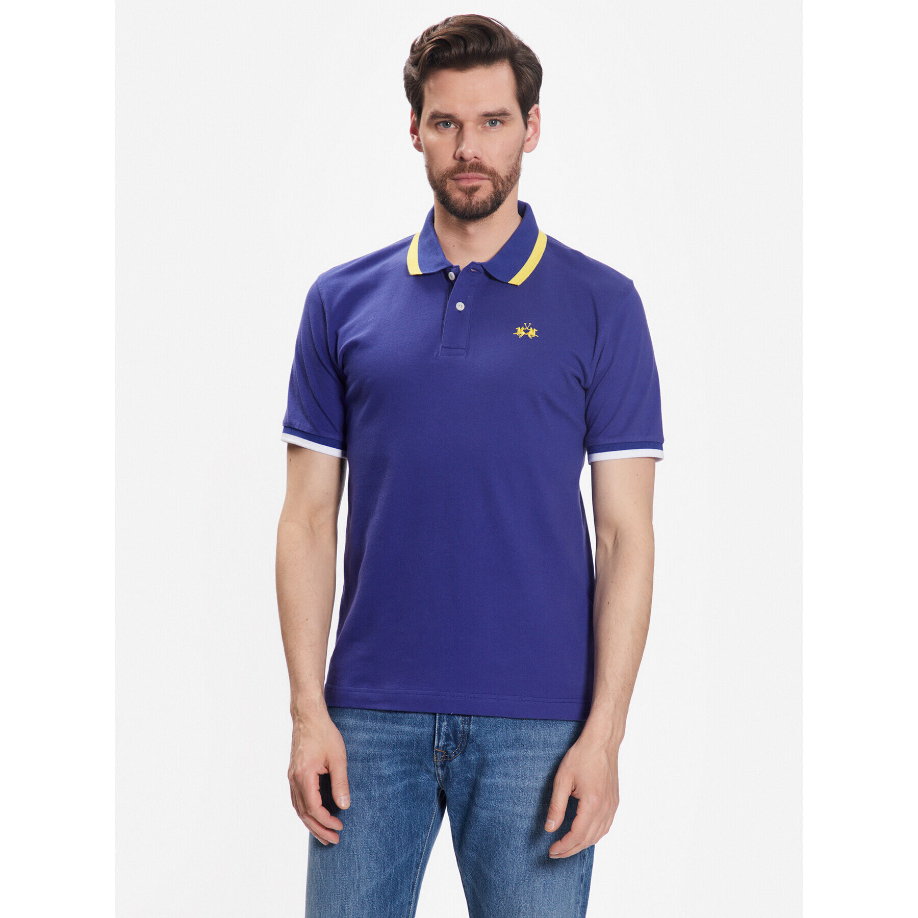 La Martina Polo majica VMP006 PK001 Modra Slim Fit - Pepit.si