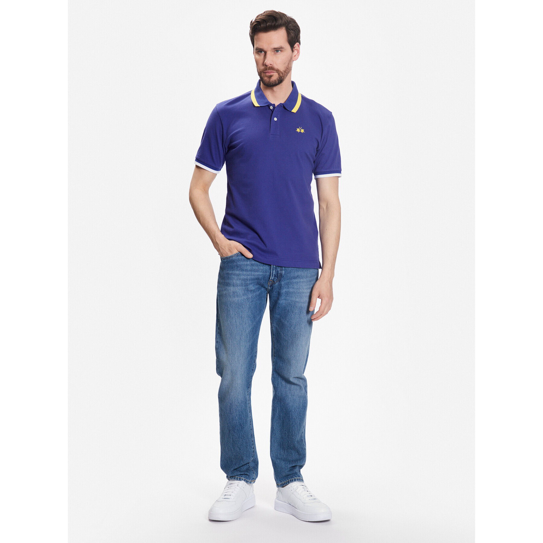 La Martina Polo majica VMP006 PK001 Modra Slim Fit - Pepit.si