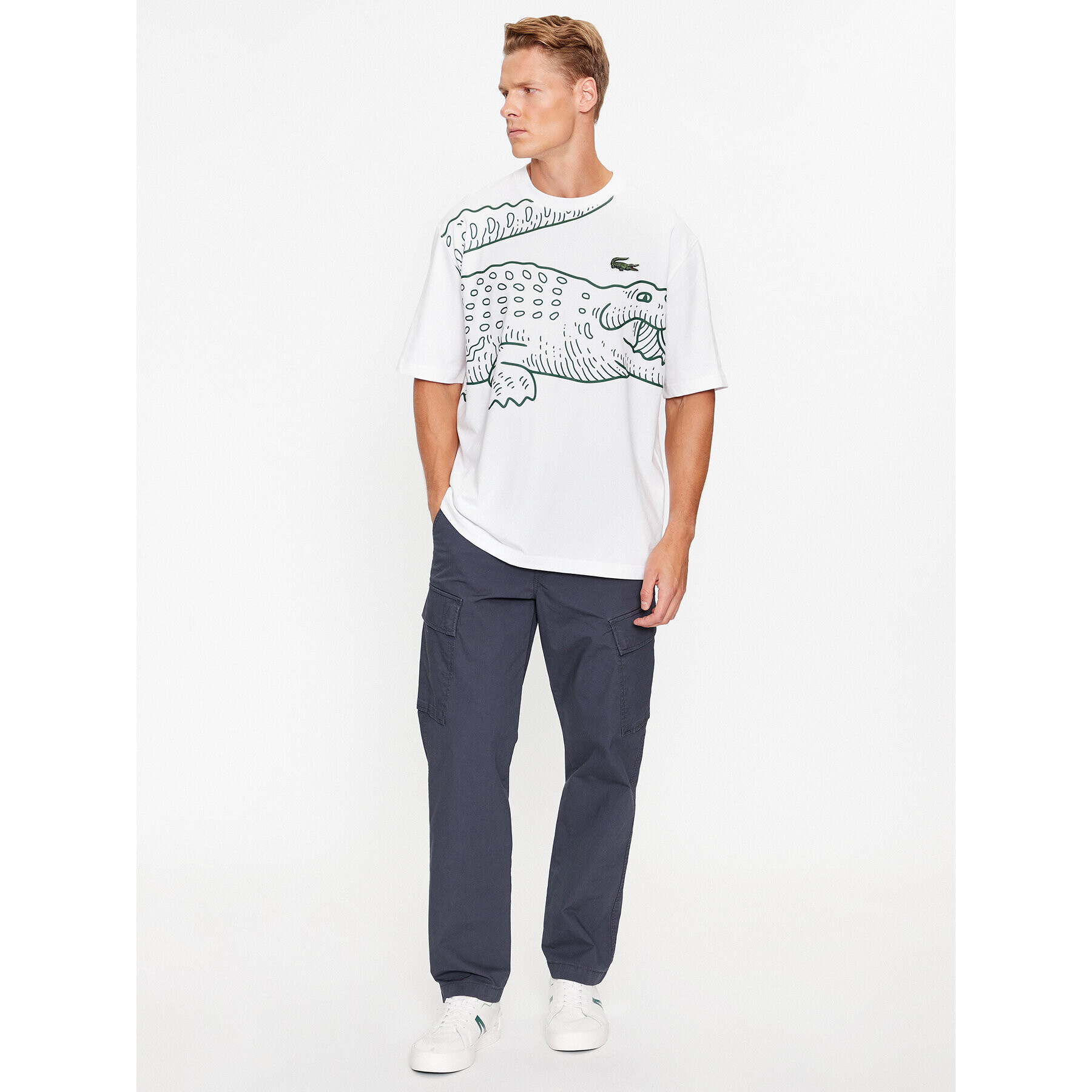 Lacoste Majica TH5511 Bela Loose Fit - Pepit.si