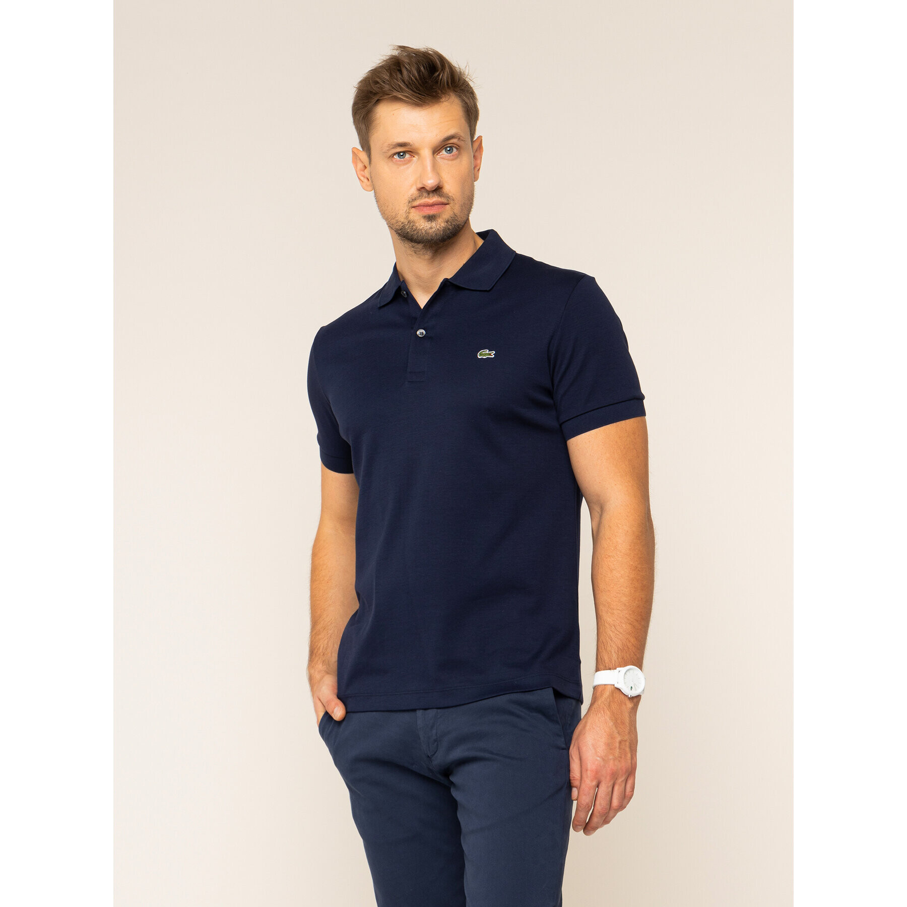 Lacoste Polo majica DH2050 Mornarsko modra Regular Fit - Pepit.si