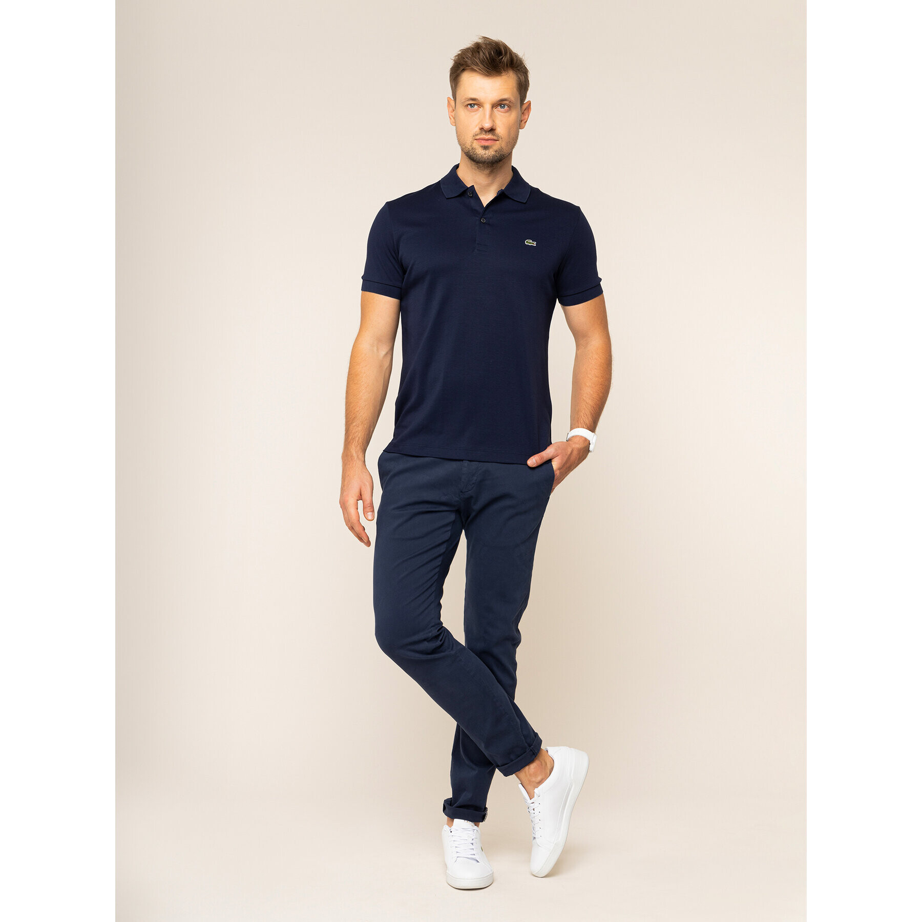 Lacoste Polo majica DH2050 Mornarsko modra Regular Fit - Pepit.si