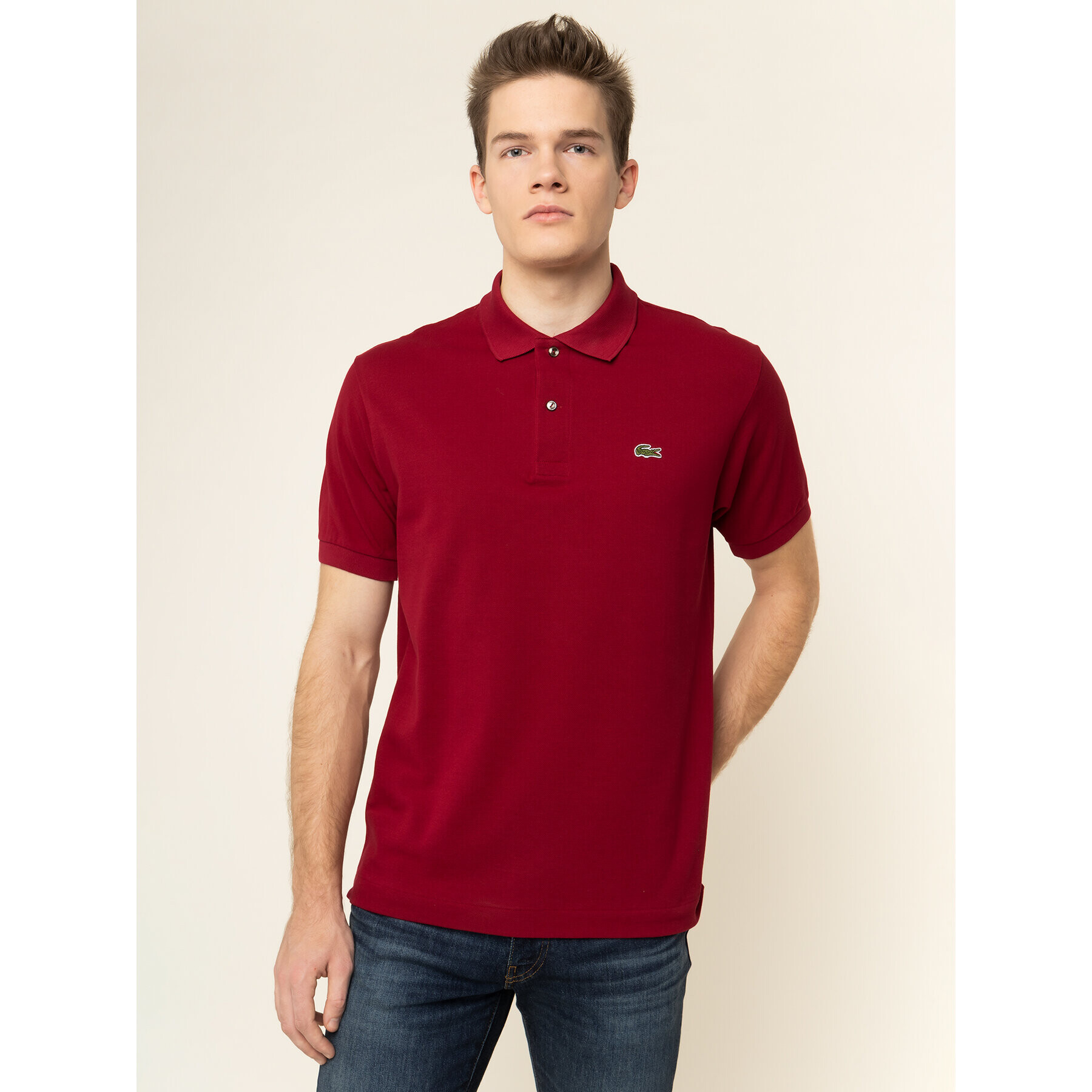 Lacoste Polo majica L1212 Bordo rdeča Classic Fit - Pepit.si