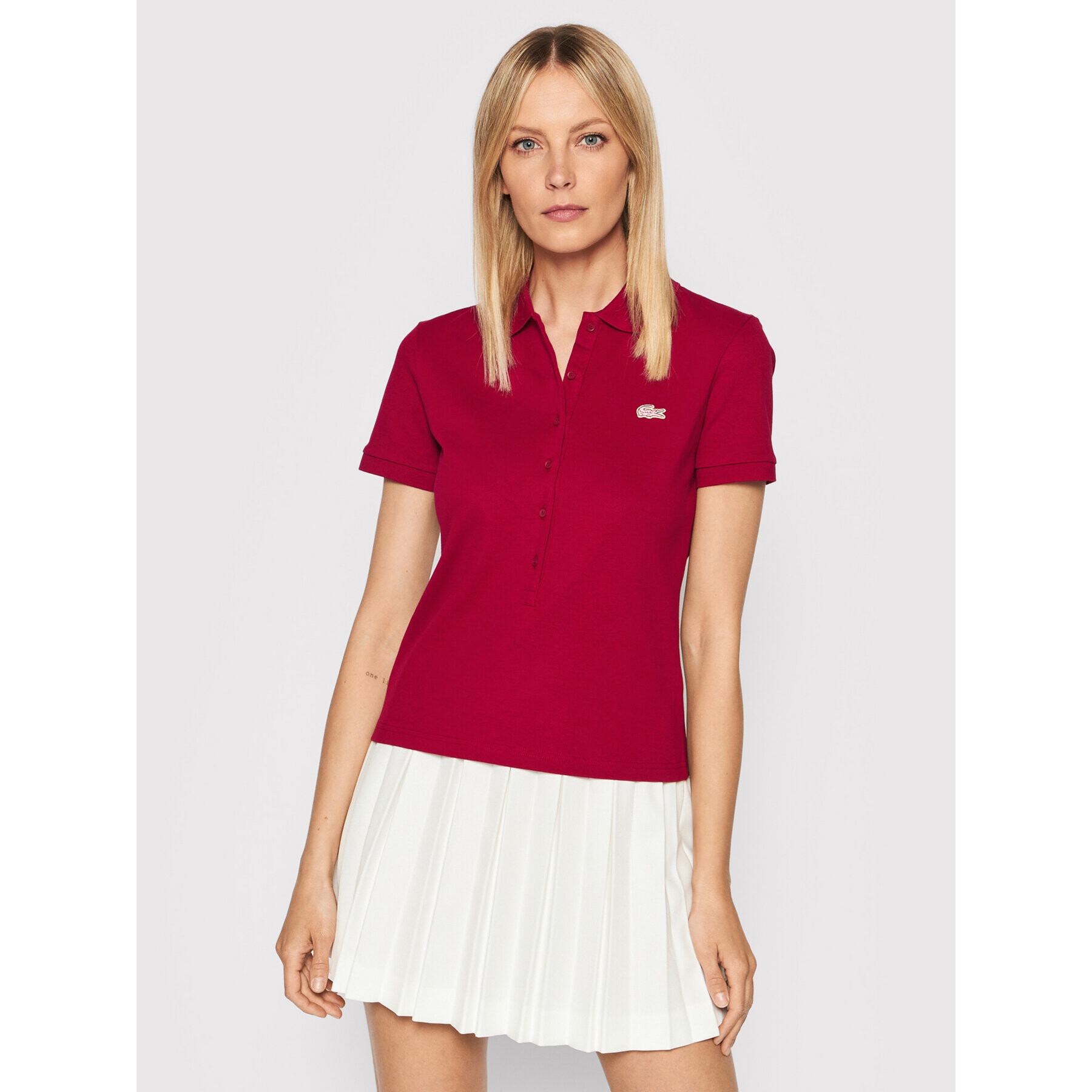 Lacoste Polo majica PF1481 Bordo rdeča Slim Fit - Pepit.si