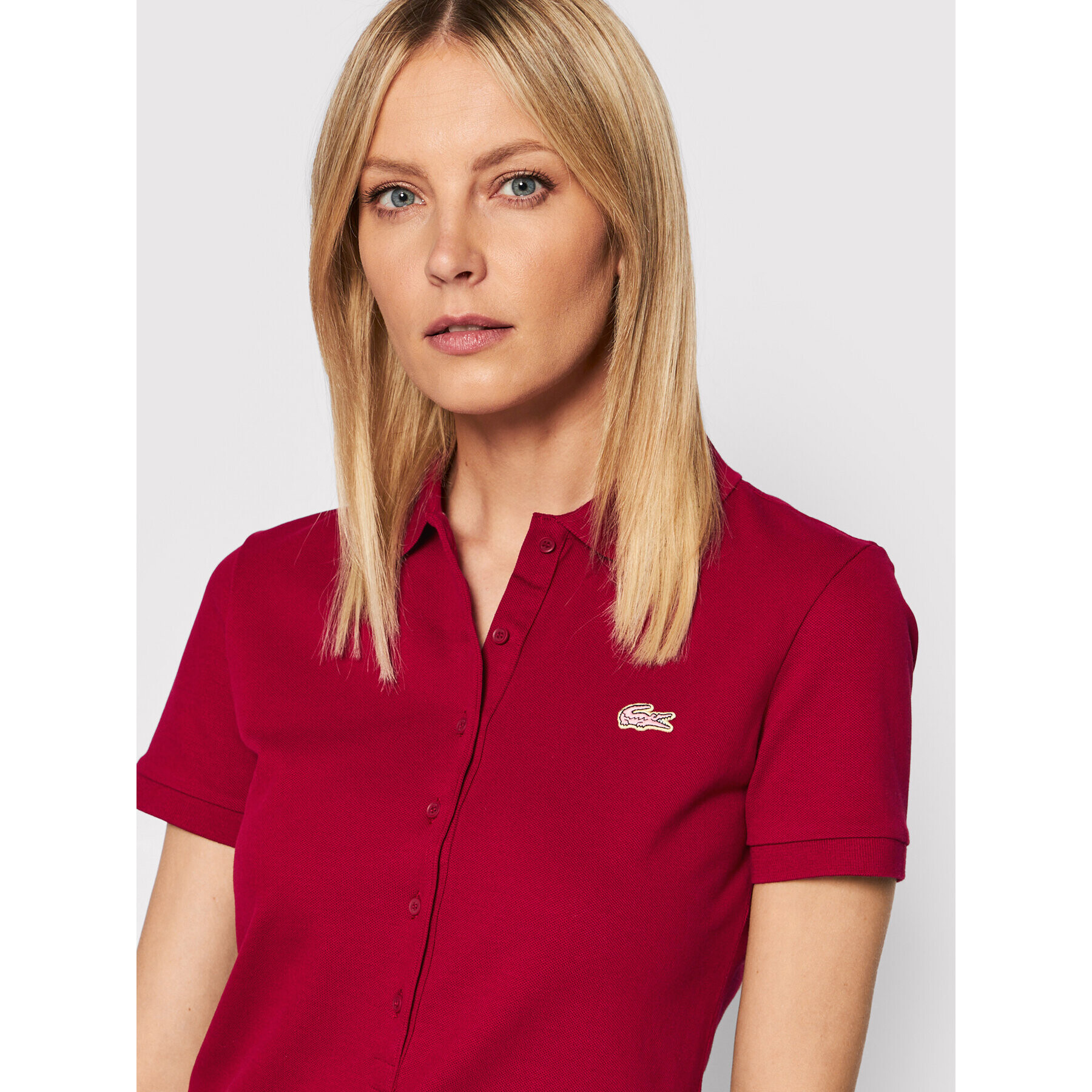 Lacoste Polo majica PF1481 Bordo rdeča Slim Fit - Pepit.si