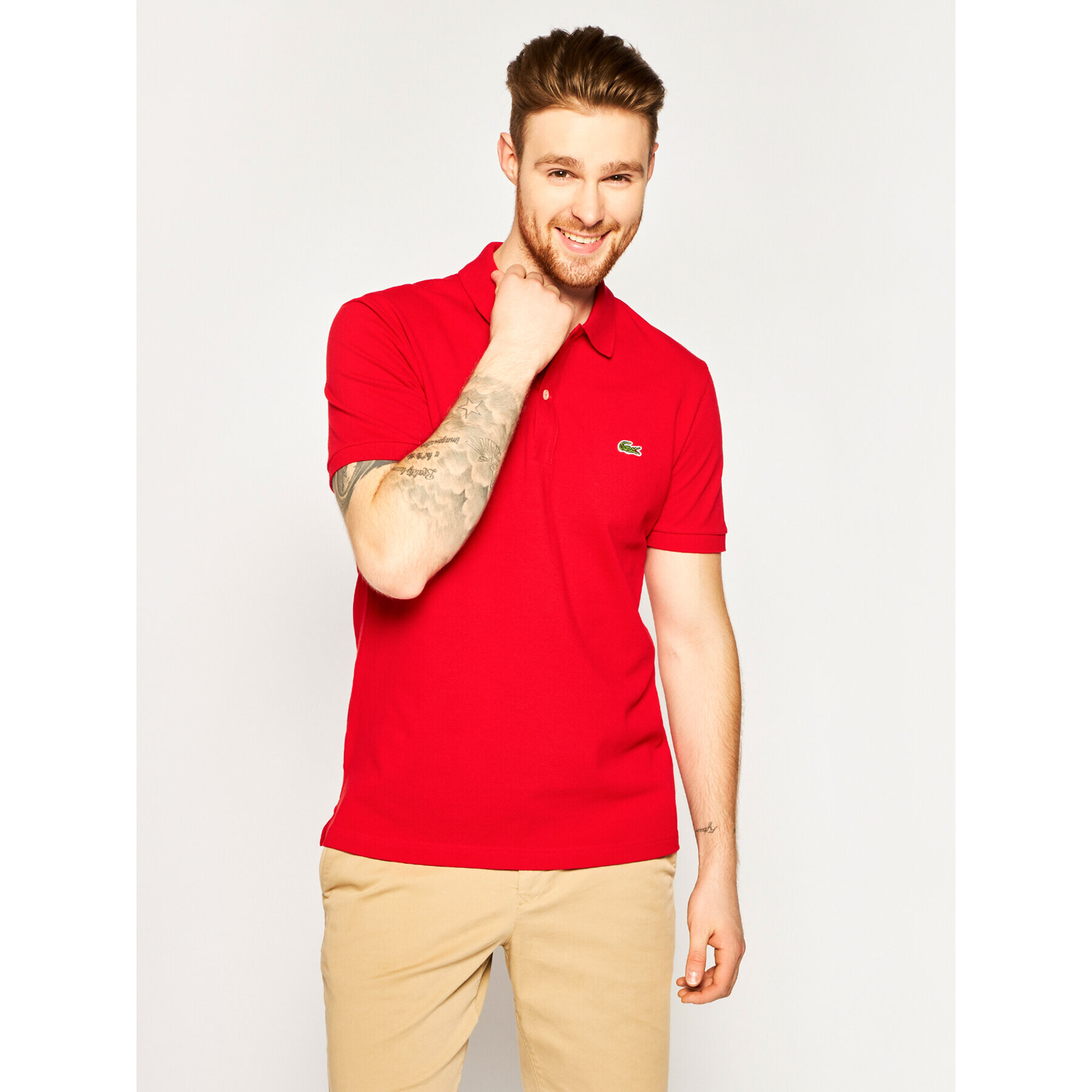 Lacoste Polo majica PH4012 Rdeča Slim Fit - Pepit.si