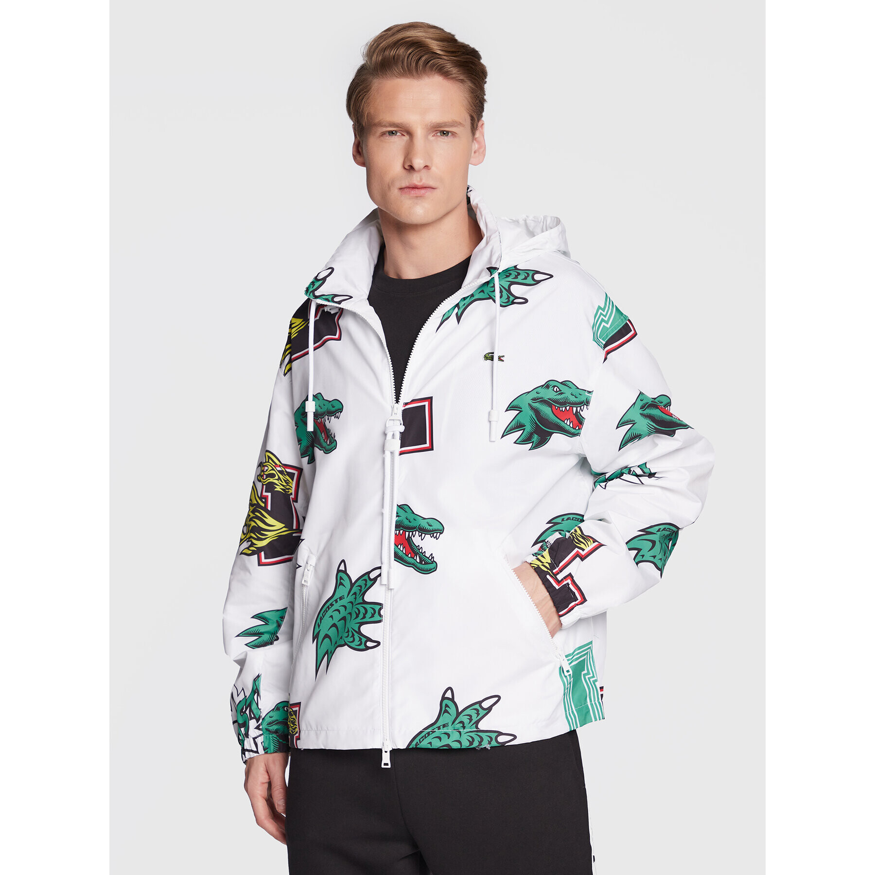 Lacoste Prehodna jakna BH1481 Bela Oversize - Pepit.si