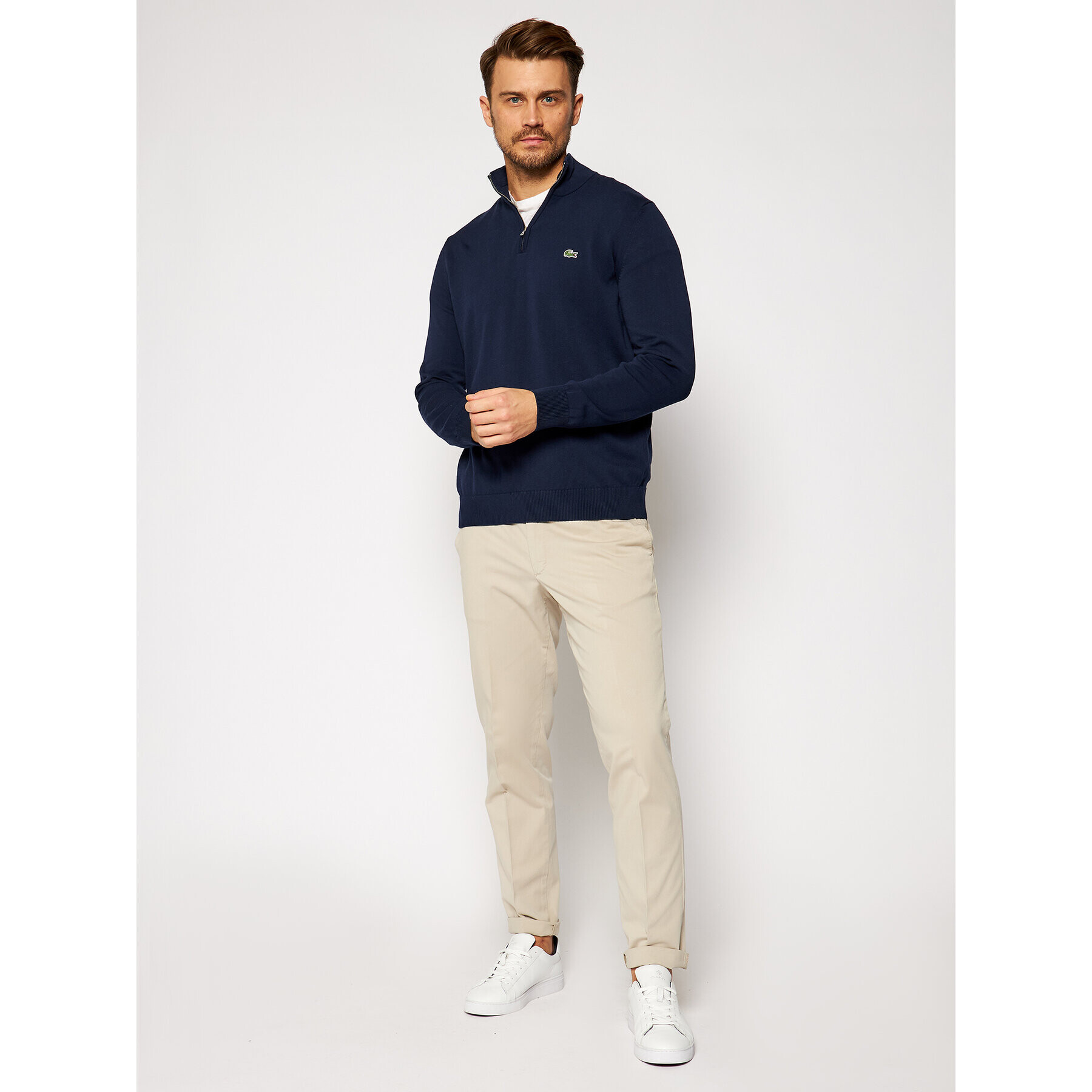 Lacoste Pulover AH1980 Mornarsko modra Classic Fit - Pepit.si