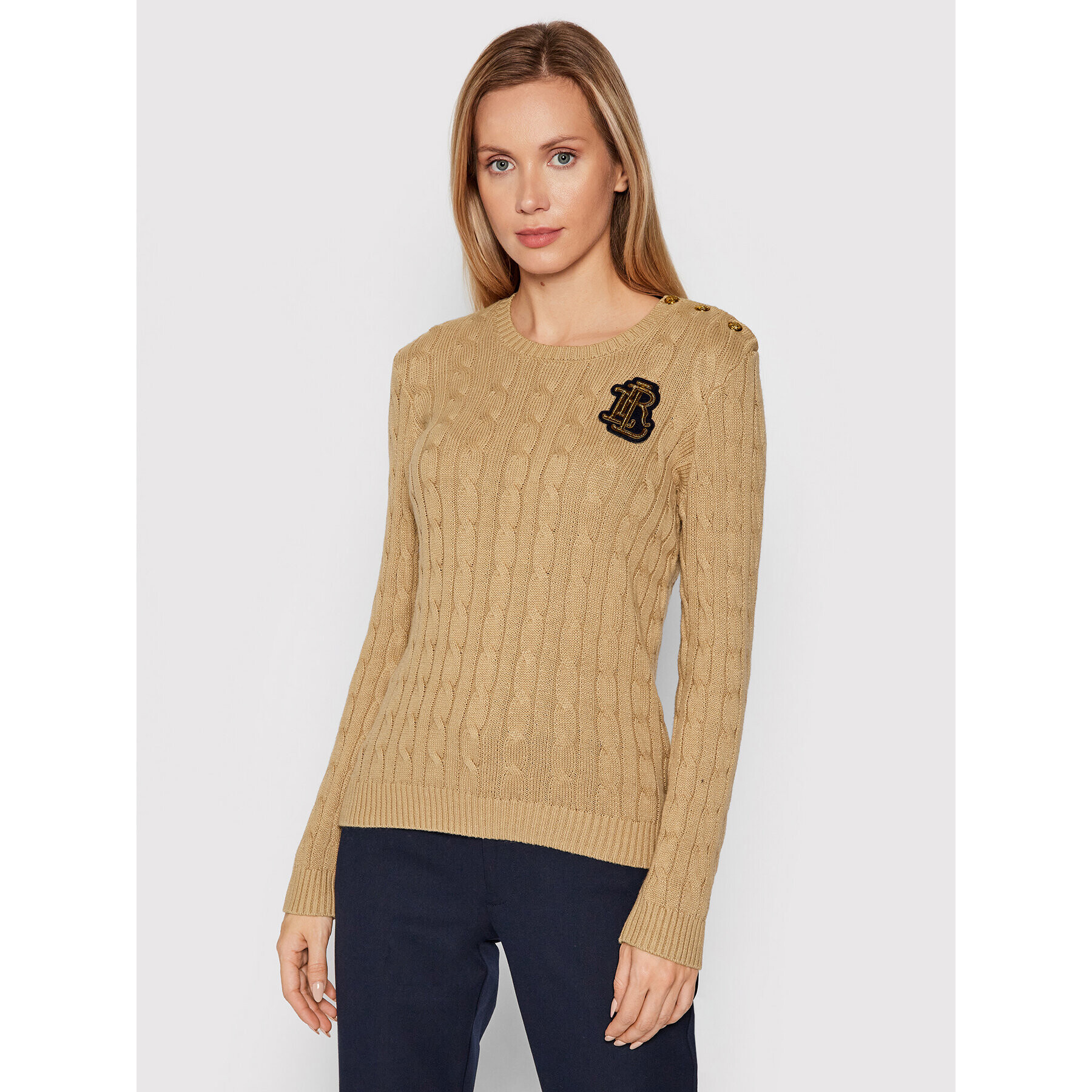 Lauren Ralph Lauren Pulover 200841661002 Bež Slim Fit - Pepit.si